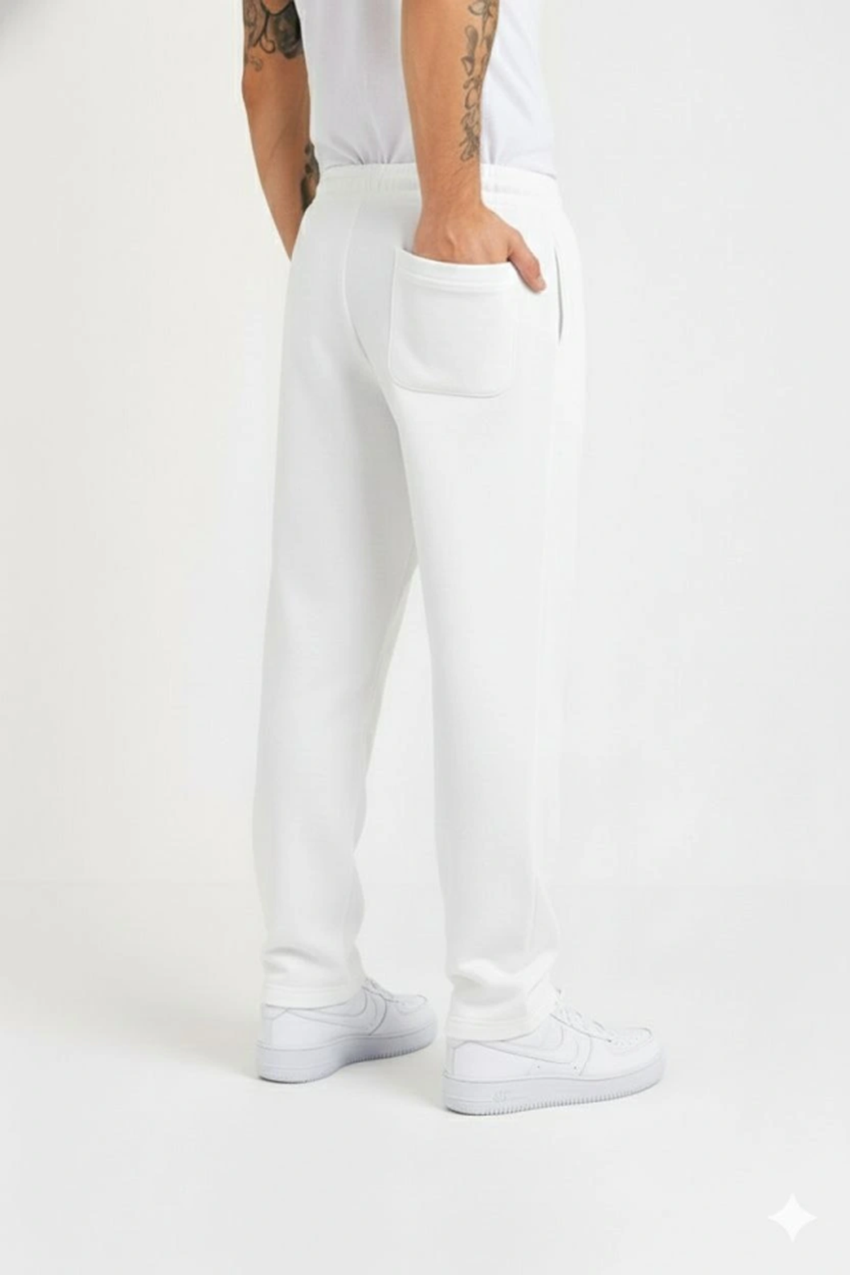 Erkek Üç Iplik Kışlık Pamuklu Ovarsize Bağcıklı Düz Paça Cepli Eşofman Altı Spor Rahat Model - Beyaz