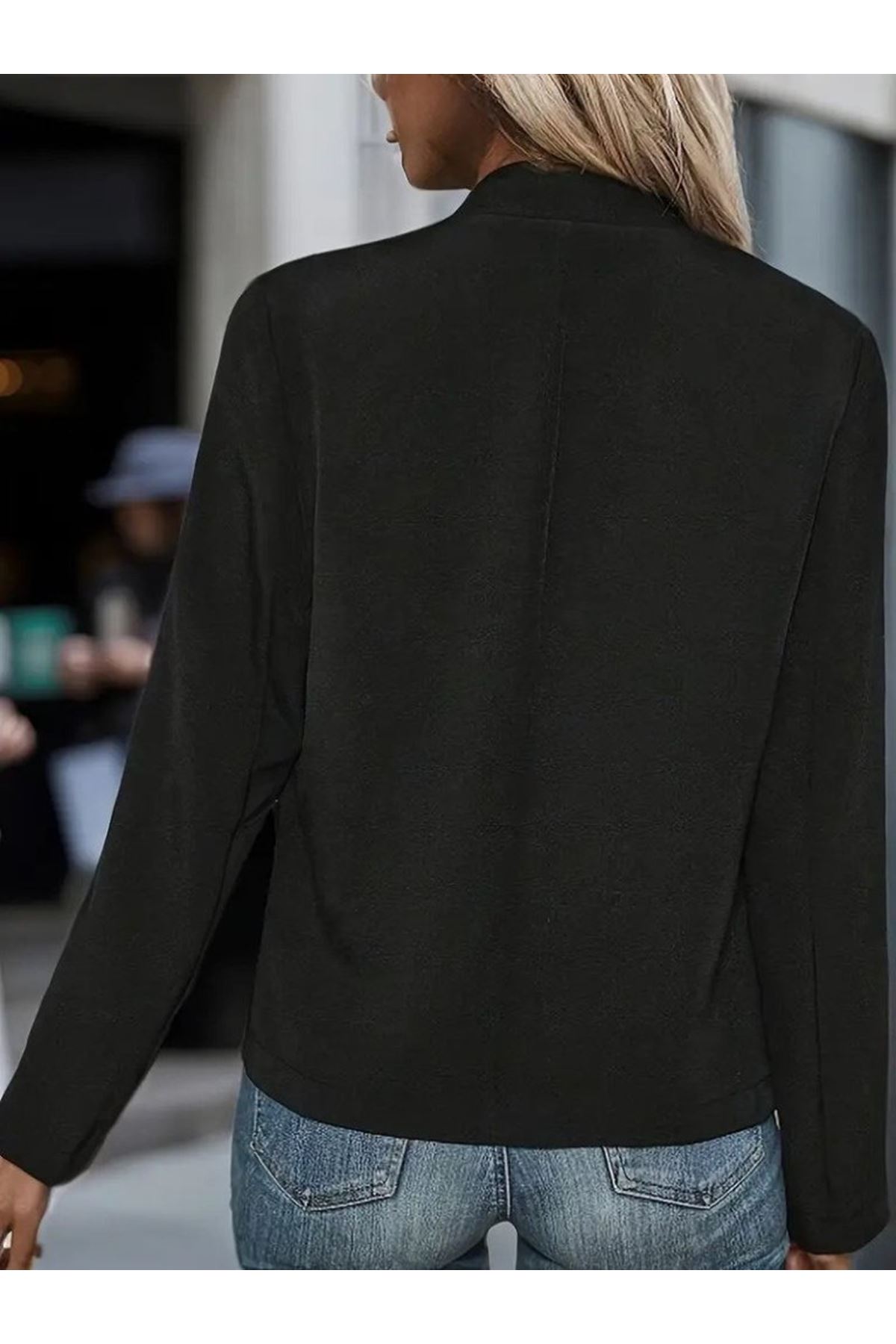Kadın Uzun Kollu önü Açık Düğmeli Scuba Dalgıç Ceket