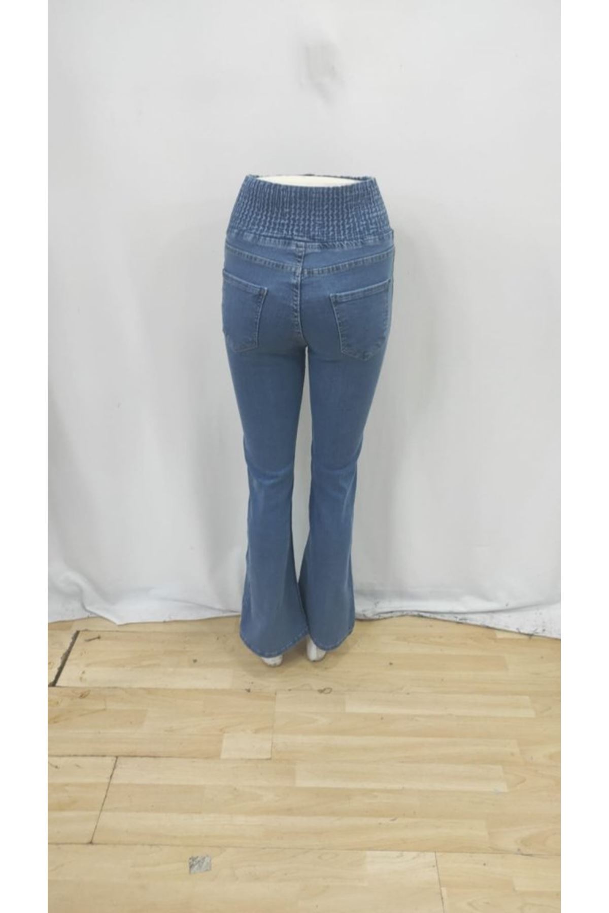 Kadın Yüksek Bel Yanları Lastik önü Düğmeli Kot Pantolon