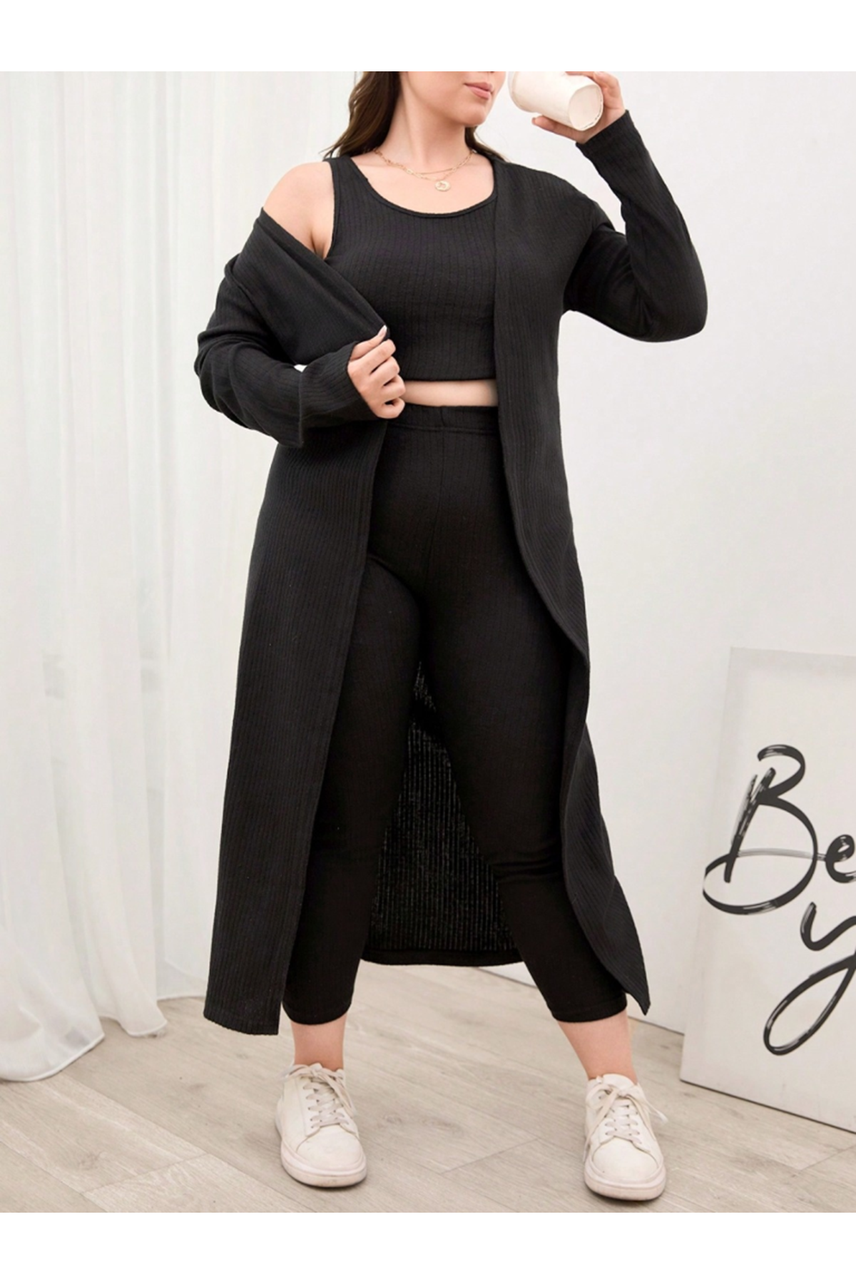 Kadın Uzun Kollu Hırka Atlet Ve Eşofman Yün Viskon üçlü Takım