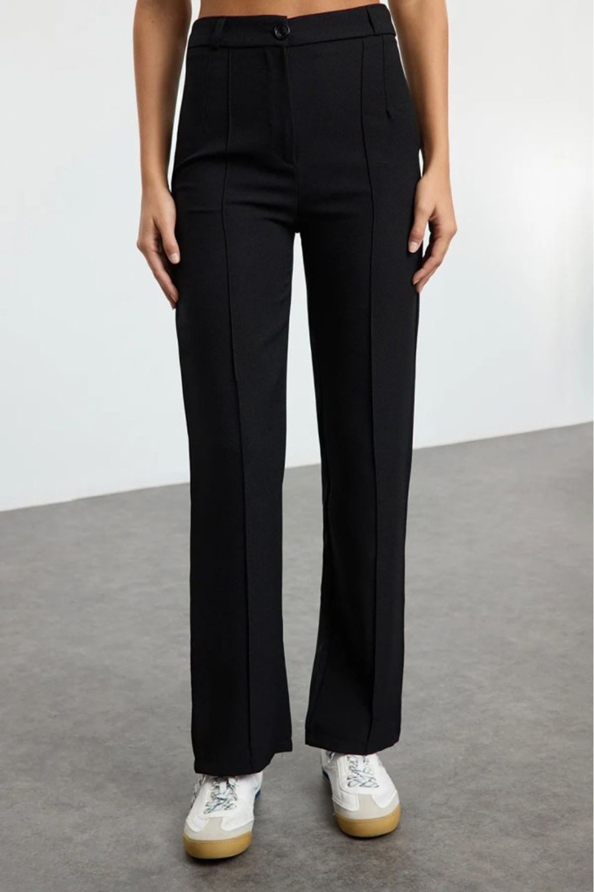 Kadın Yüksek Bel Nervurlu Ithal Krep Pantolon