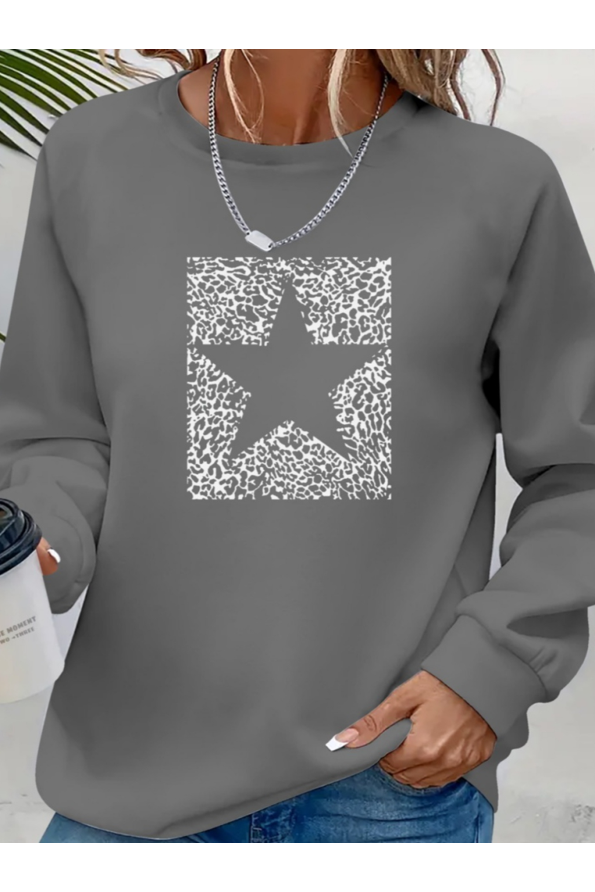 Kadın Uzun Kollu Bisiklet Yaka Desenli Viskon Iki Iplik Bluz