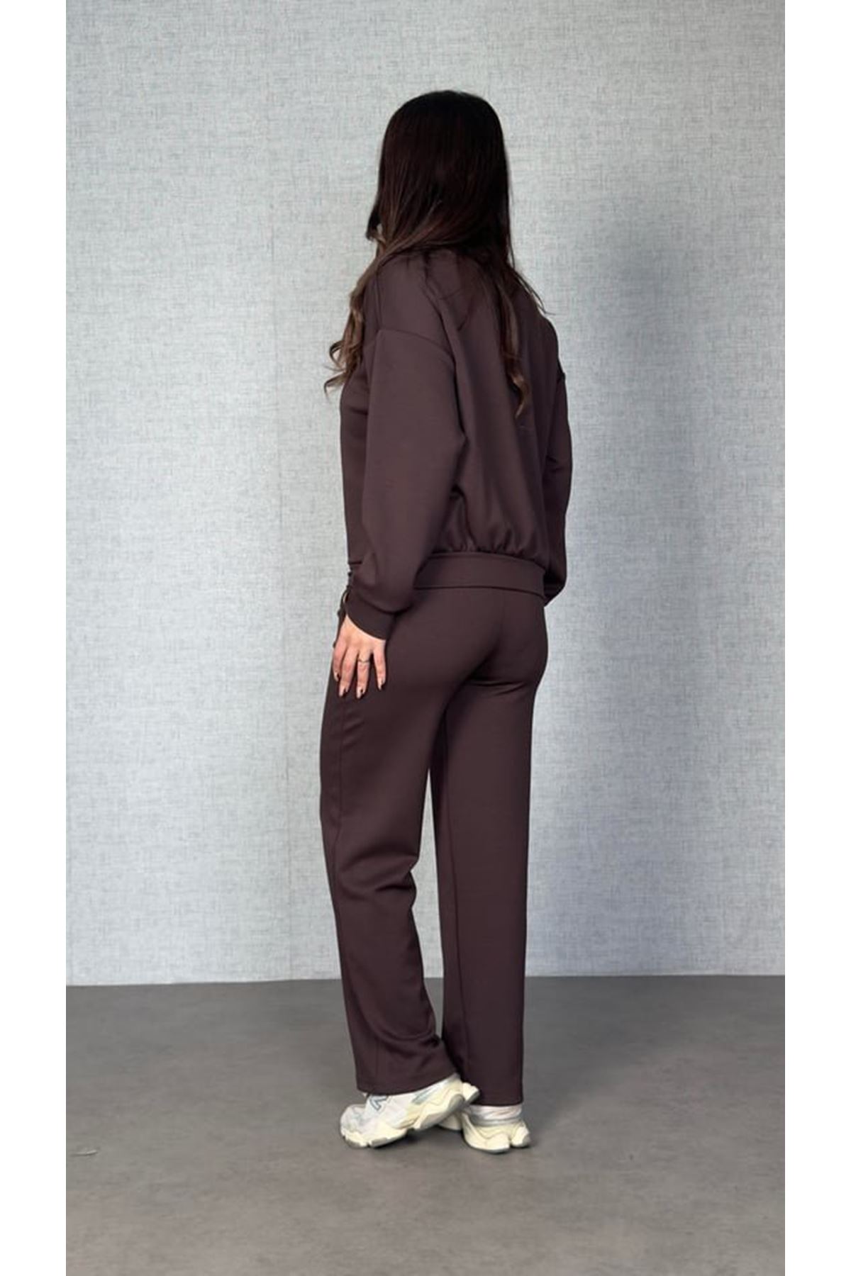 Kadın Uzun Kollu Bisiklet Yaka Viskon Iki Iplik Bluz Ve Pantolon Ikili Takım