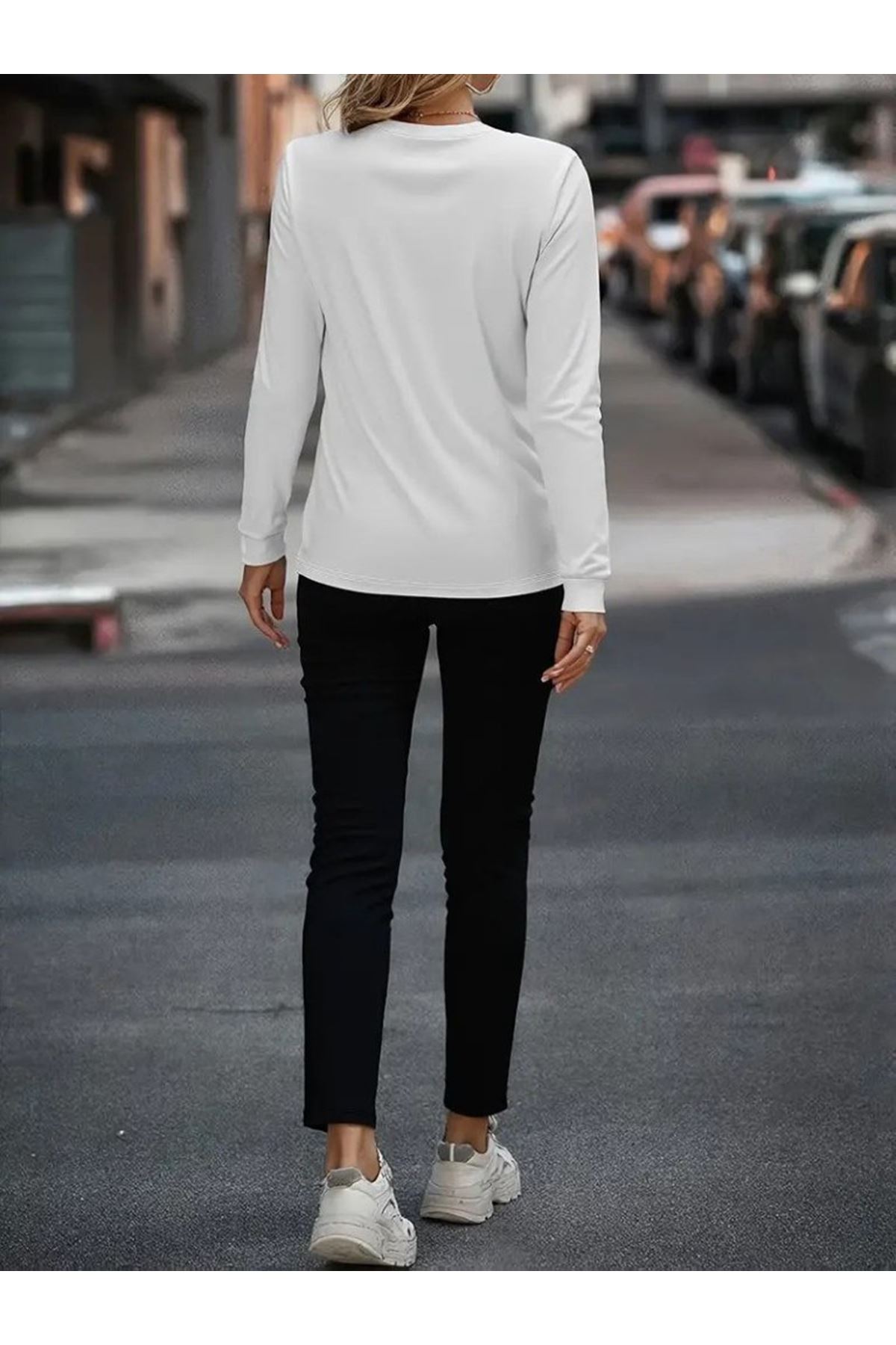 Kadın Uzun Kollu Bisiklet Yaka Cepli Viskon Iki Iplik Bluz Ve Pantolon Ikili Takım