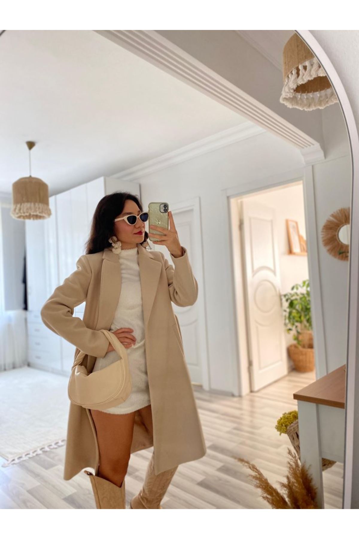 Kadın Uzun Kollu Peluş Mini Boy Elbise