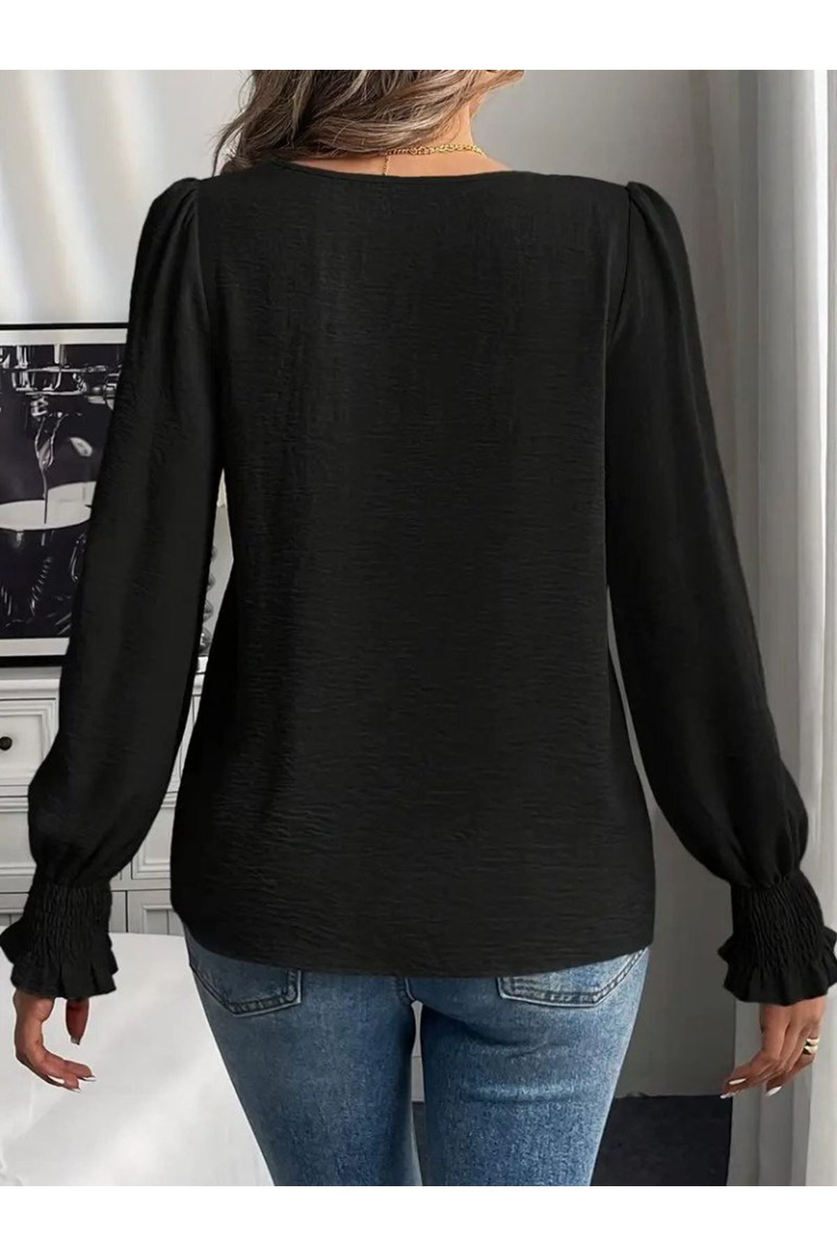 Kadın Uzun Kollu Yuvarlak Yaka Aerobin Bluz