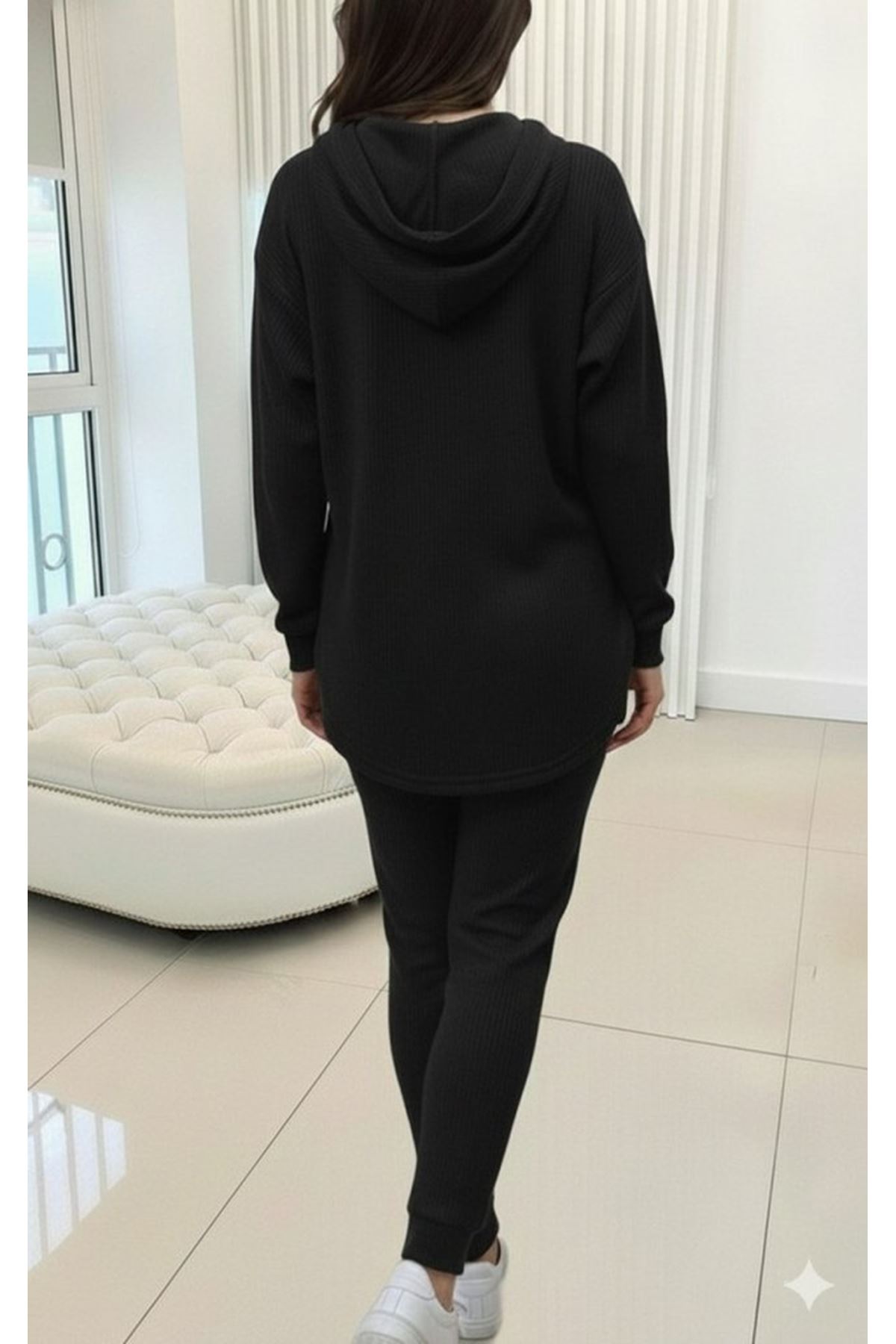 Kadın Uzun Kollu Kapşonlu Meloni Bluz Ve Pantolon Ikili Takım