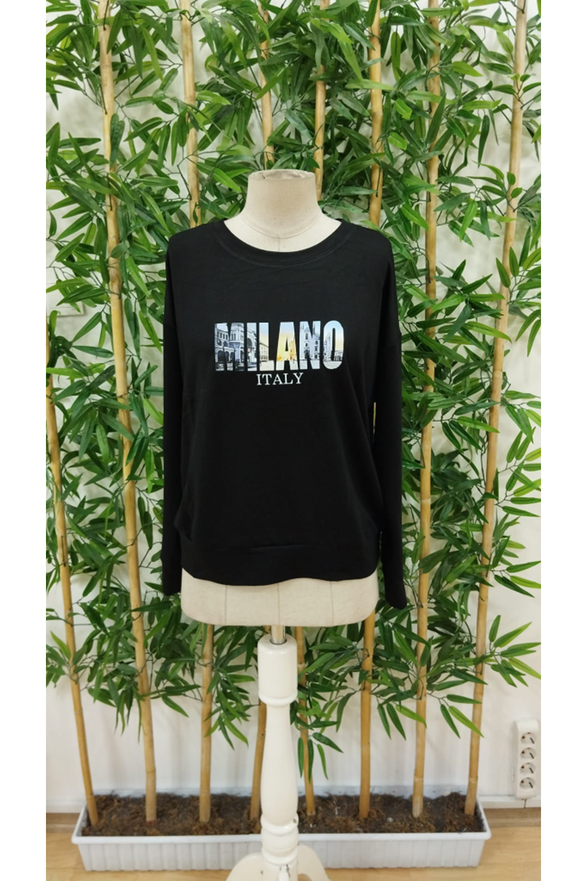 Kadın Uzun Kollu Bisiklet Yaka Desenli Viskon Iki Iplik Bluz