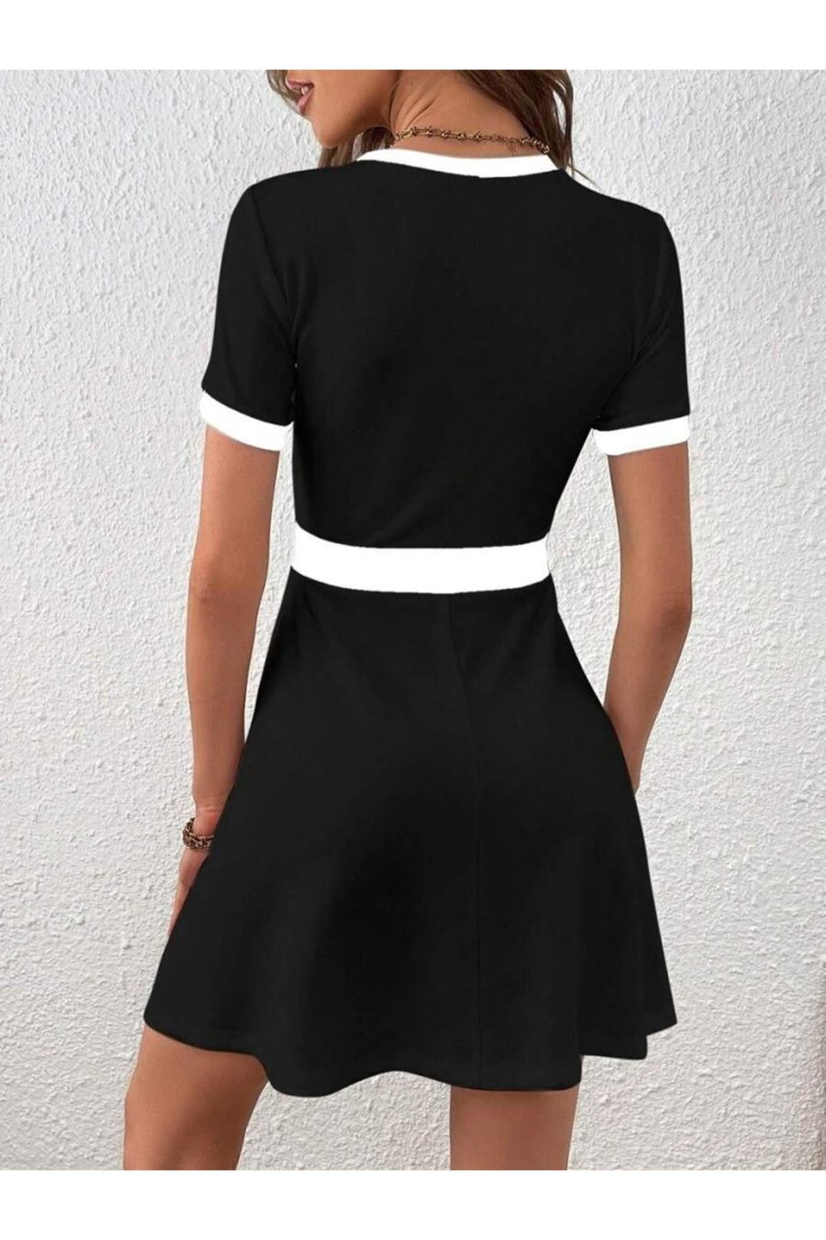 Kadın Kısa Kollu Bisiklet Yaka önden Düğmeli Modal Elbise