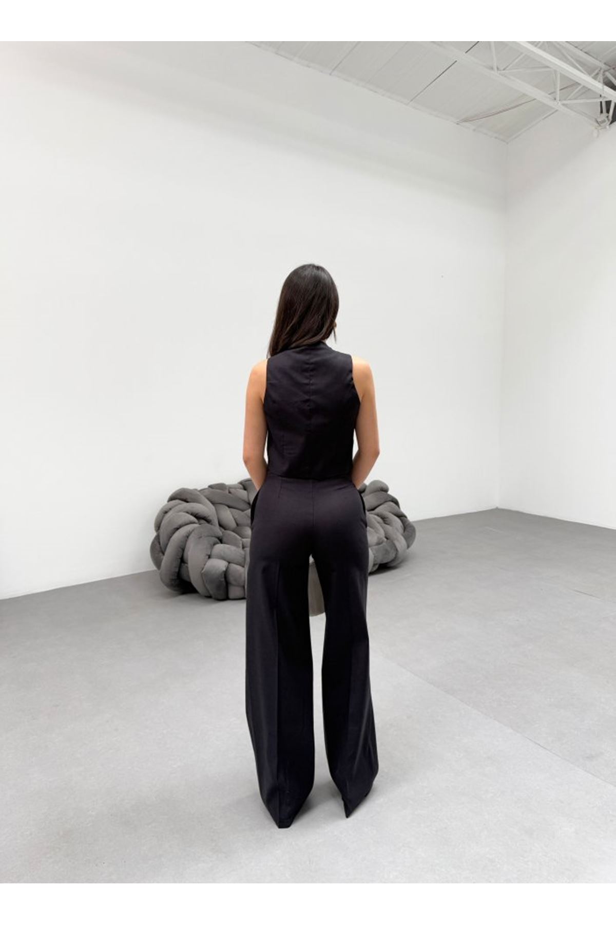 Toskana Keten Kruvaze Yaka Tek Düğmeli̇ Yelek Pantolon Takim