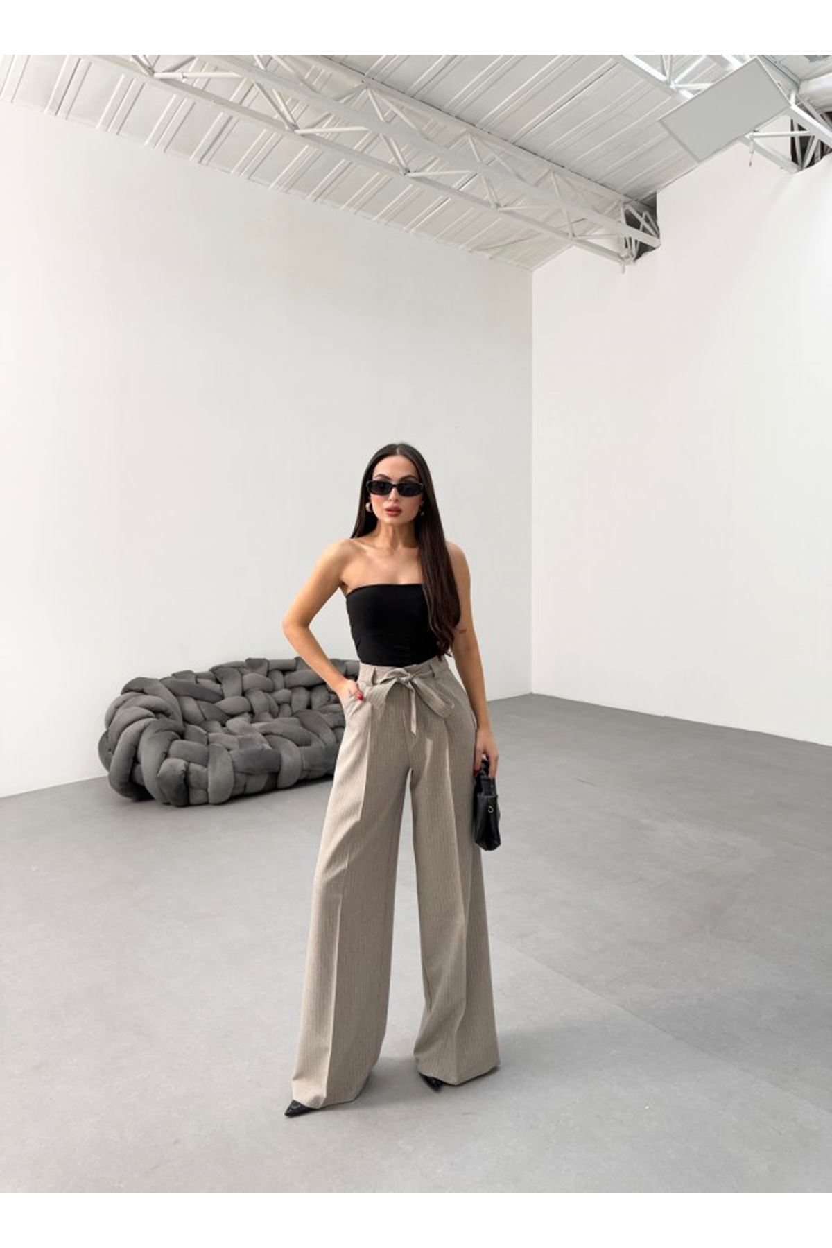 Sante Çi̇zgi̇li̇ Bel Kuşakli Palazzo Pantolon