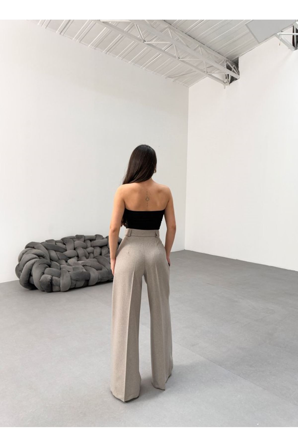 Sante Çi̇zgi̇li̇ Bel Kuşakli Palazzo Pantolon
