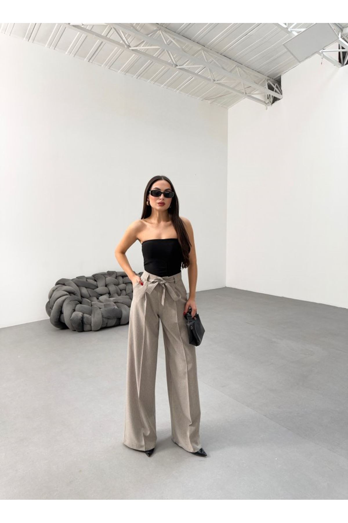 Sante Çi̇zgi̇li̇ Bel Kuşakli Palazzo Pantolon