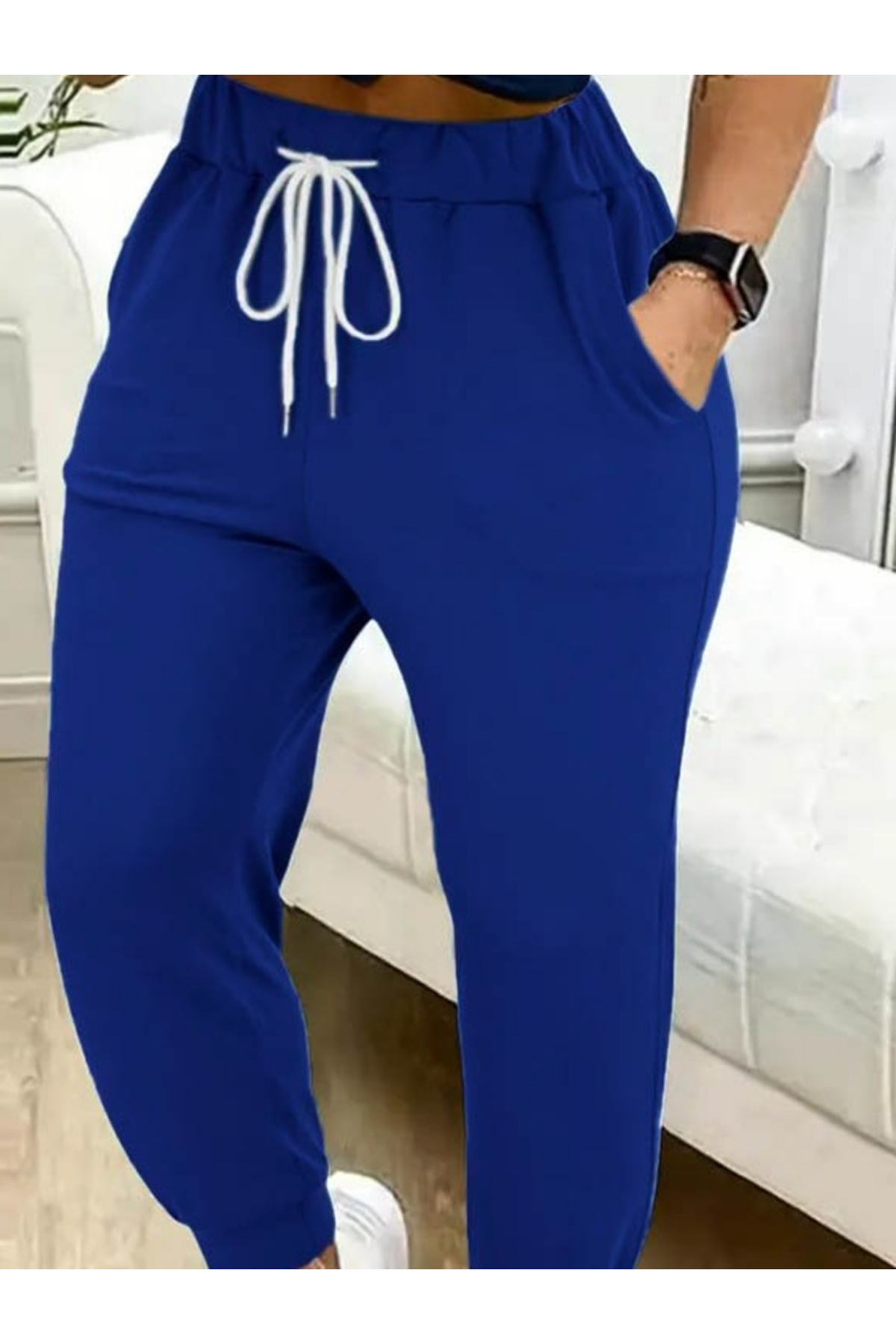 Kadın Yüksek Bel Cepli Belden Bağcıklı Iki Iplik Eşofman