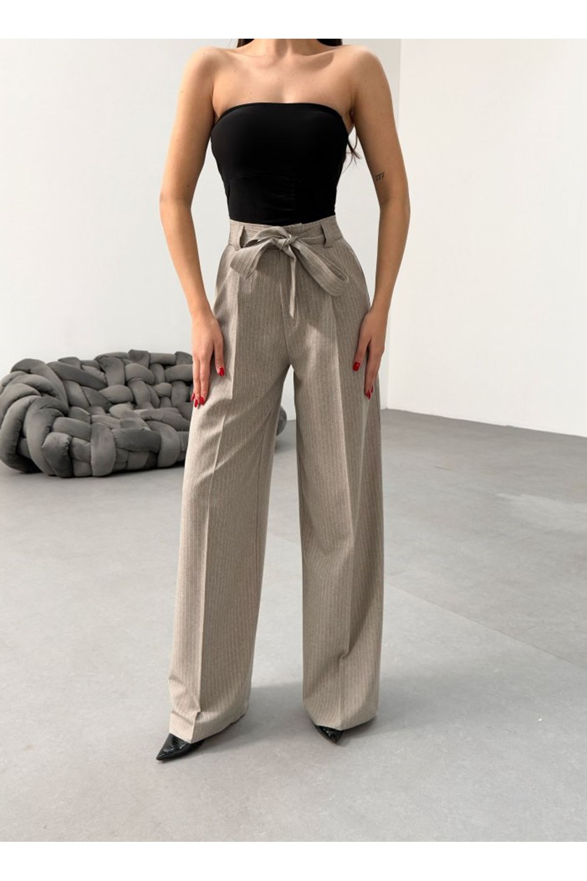 Sante Çi̇zgi̇li̇ Bel Kuşakli Palazzo Pantolon