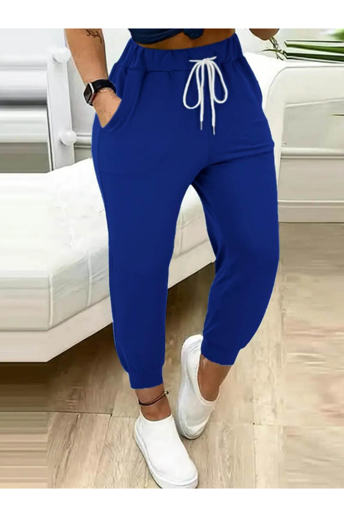 Kadın Yüksek Bel Cepli Belden Bağcıklı Iki Iplik Eşofman