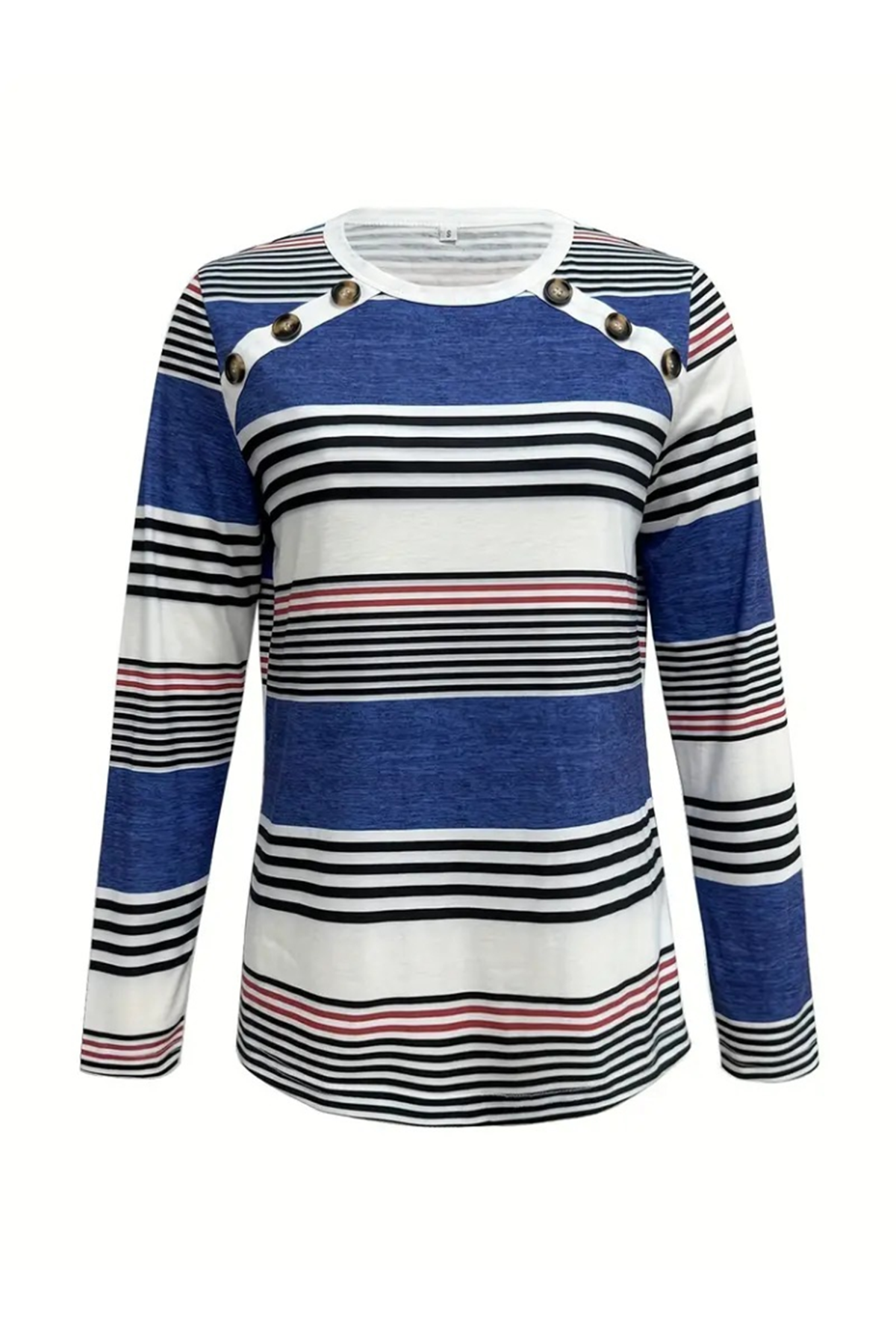 Kadın Uzun Kollu Bisiklet Yaka Düğme Detaylı Desenli Süprem Bluz