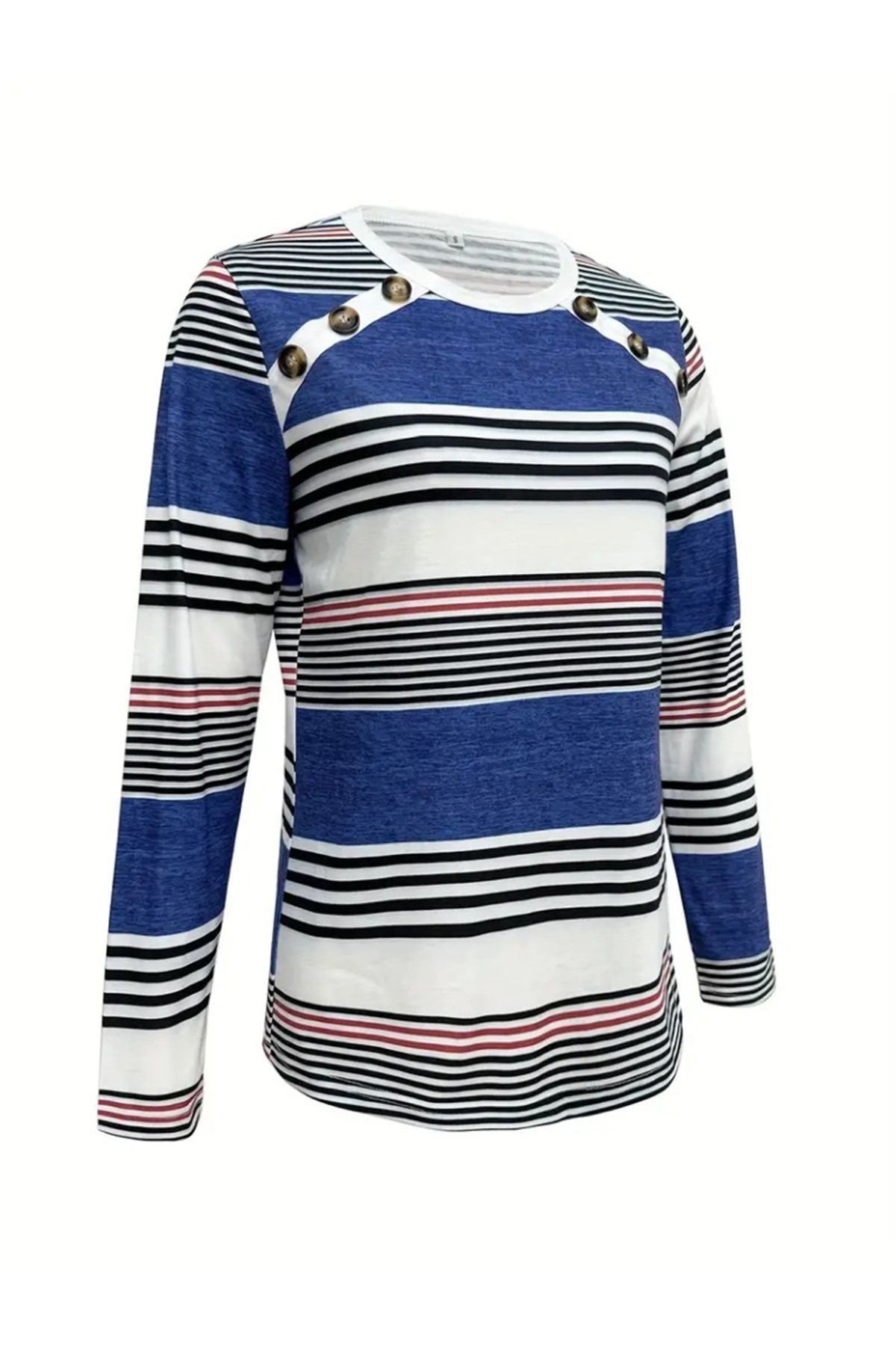 Kadın Uzun Kollu Bisiklet Yaka Düğme Detaylı Desenli Süprem Bluz