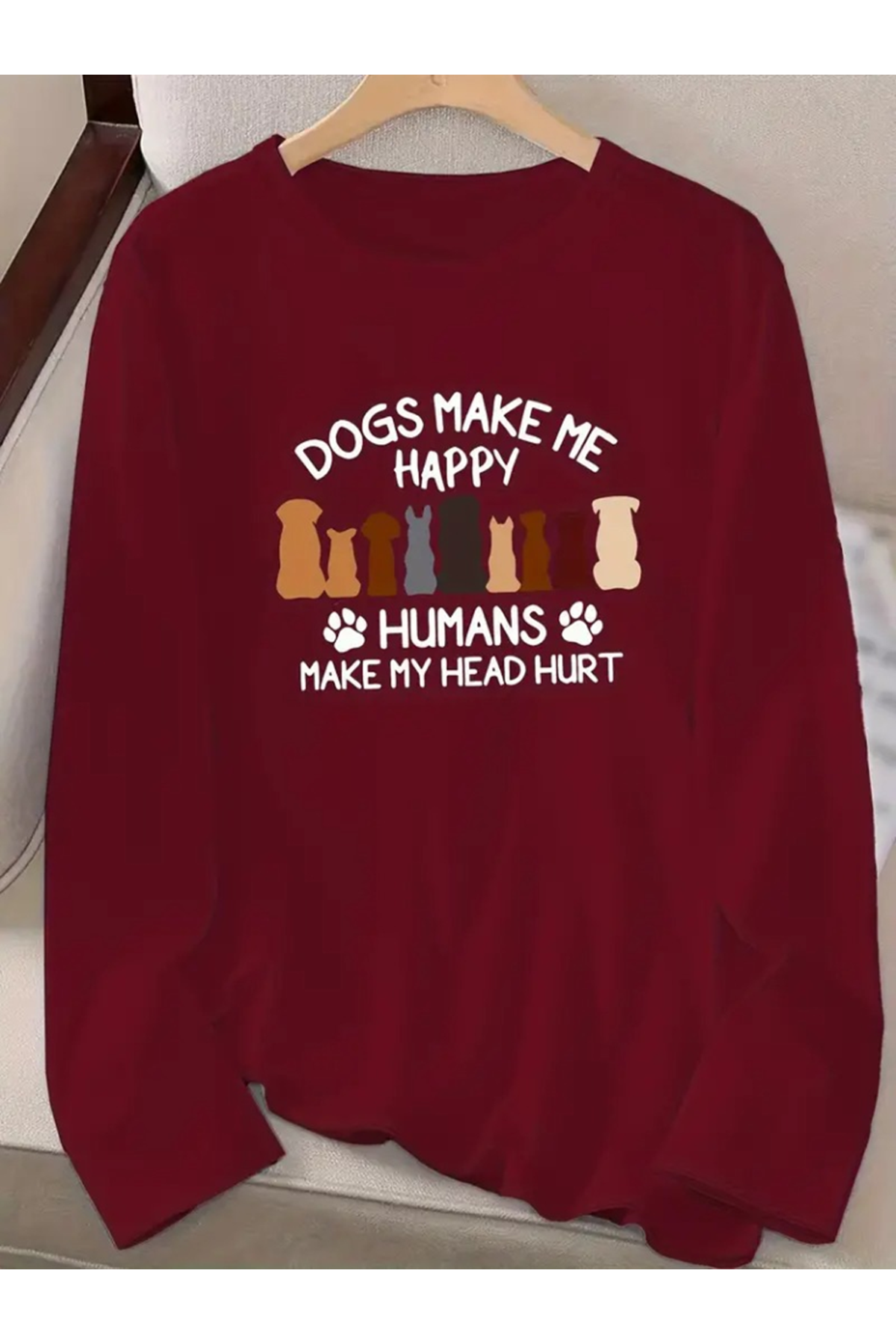 Kadın Uzun Kollu Bisiklet Yaka Köpek Resimli Viskon Bluz