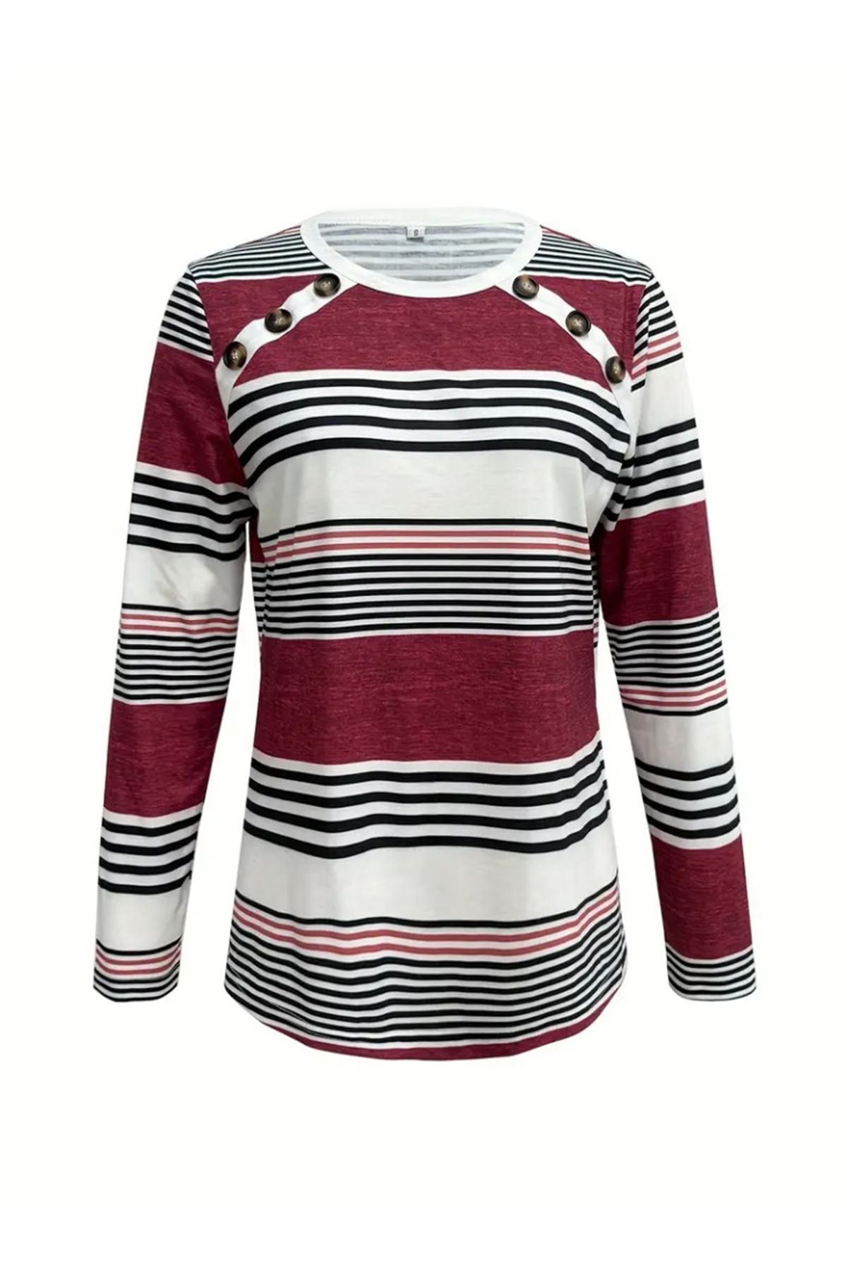 Kadın Uzun Kollu Bisiklet Yaka Düğme Detaylı Desenli Süprem Bluz
