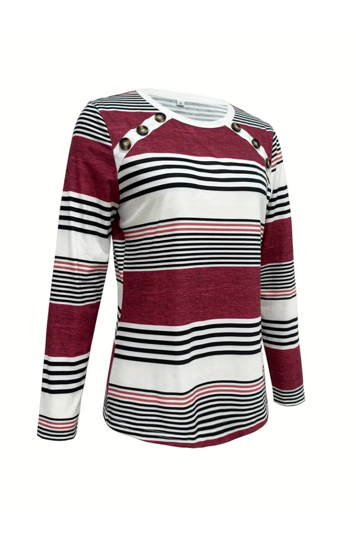 Kadın Uzun Kollu Bisiklet Yaka Düğme Detaylı Desenli Süprem Bluz