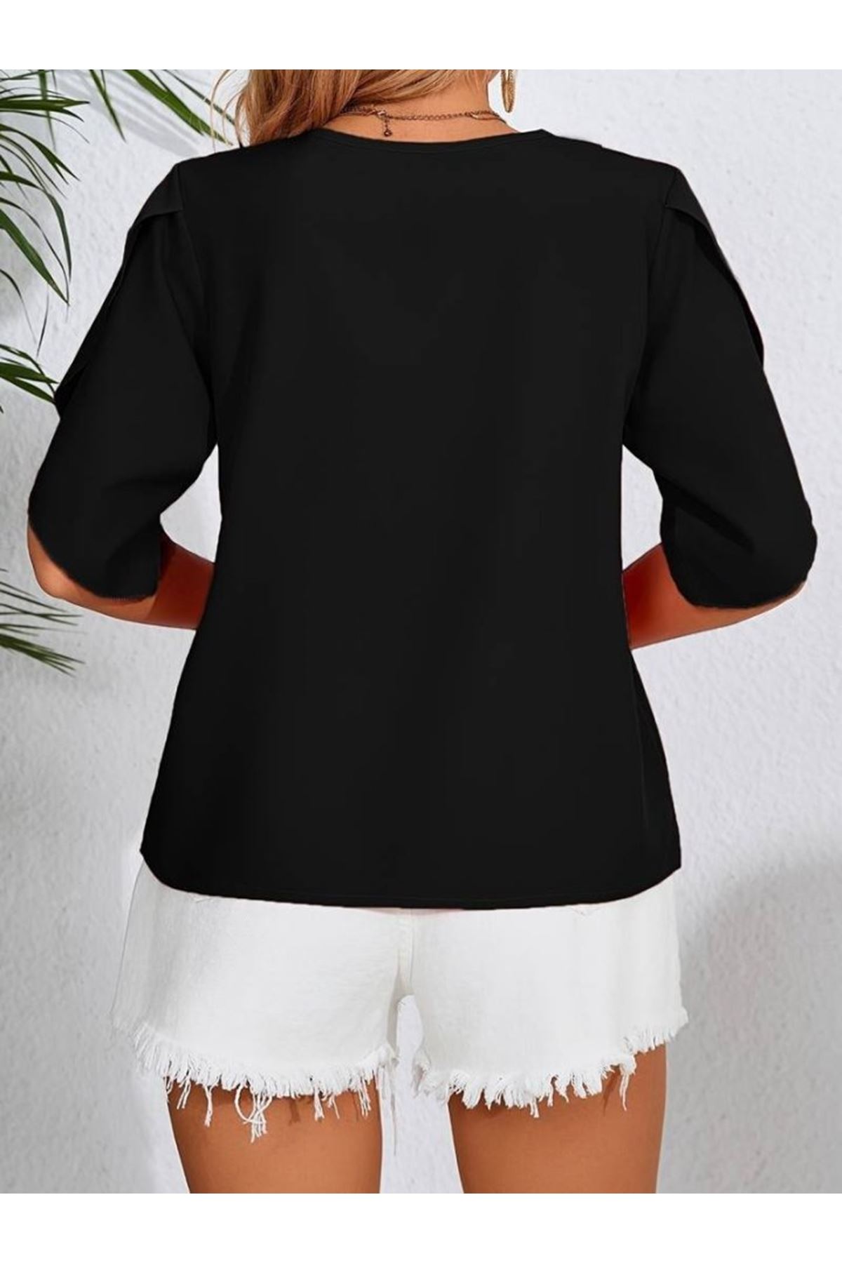 Kadın Kısa Kollu Yaka Ve Kol Detay Jesica Bluz
