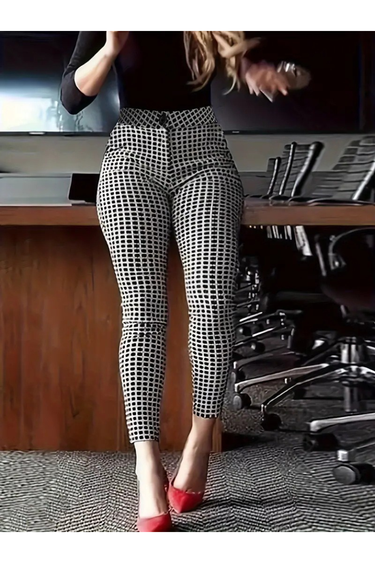 Kadın Yüksek Bel Desenli Dalgıç Pantolon