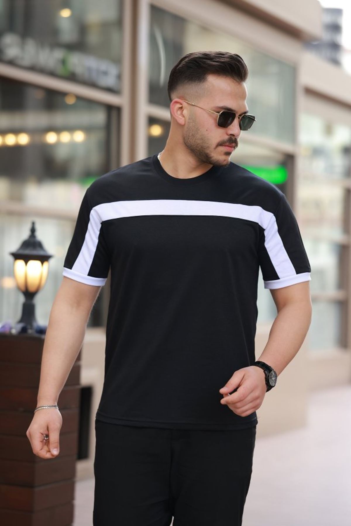 Erkek şerit Detaylı Kısa Kollu T-shirt