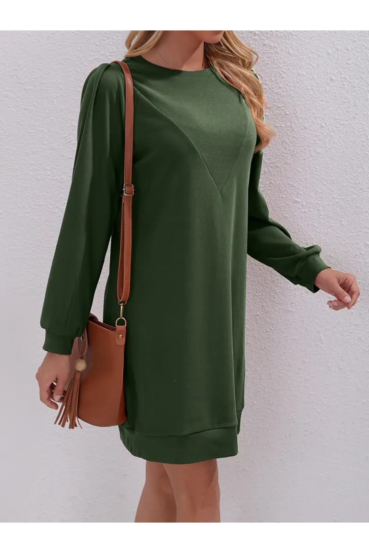 Kadın Uzun Kollu Bisiklet Yaka Iki Iplik Elbise