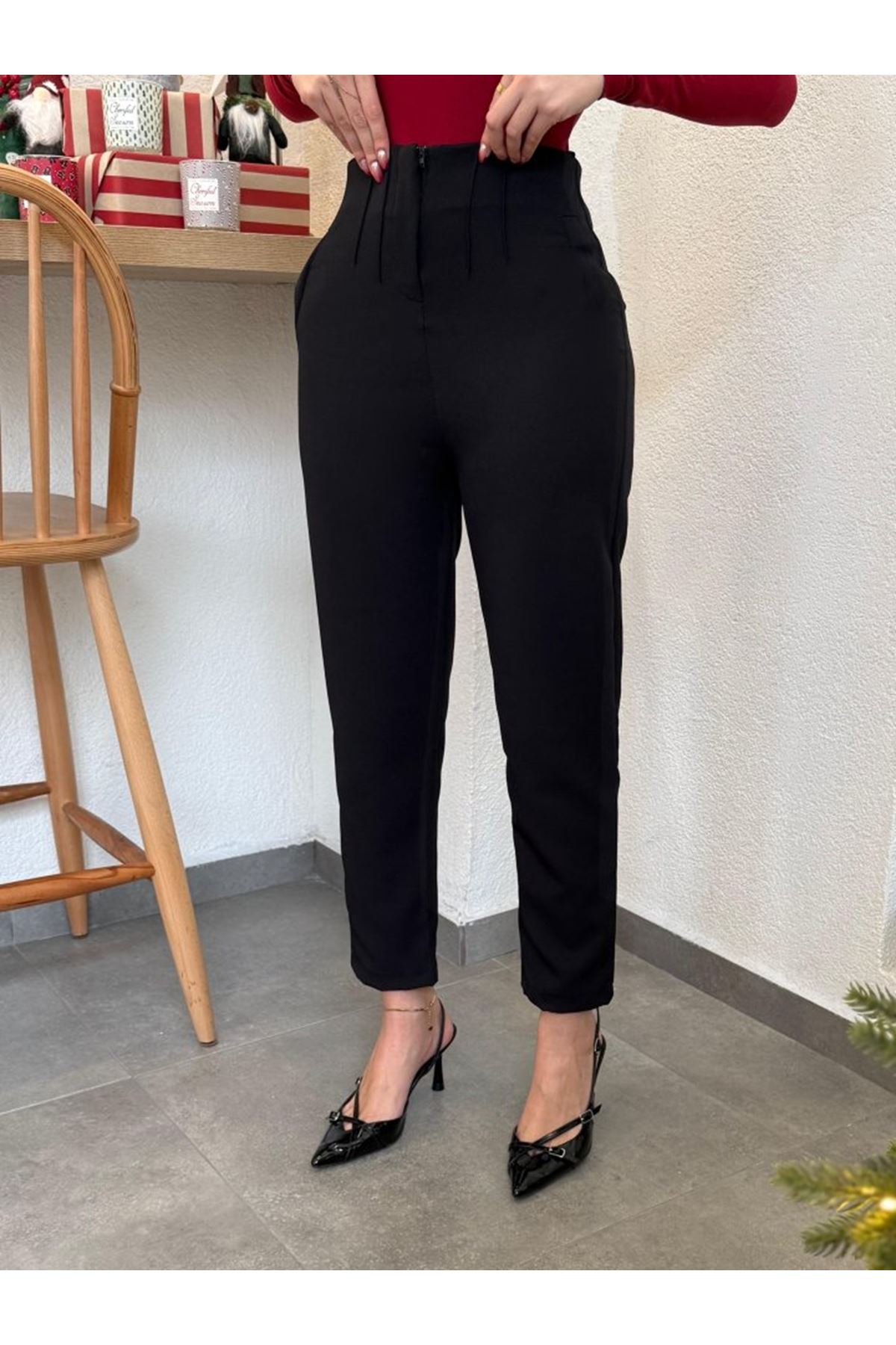 Kadın üste Oturan Paçası Bilek üzerinde Biten Atlas Kumaş Pantolon 36 (S) - 48 (4XL)