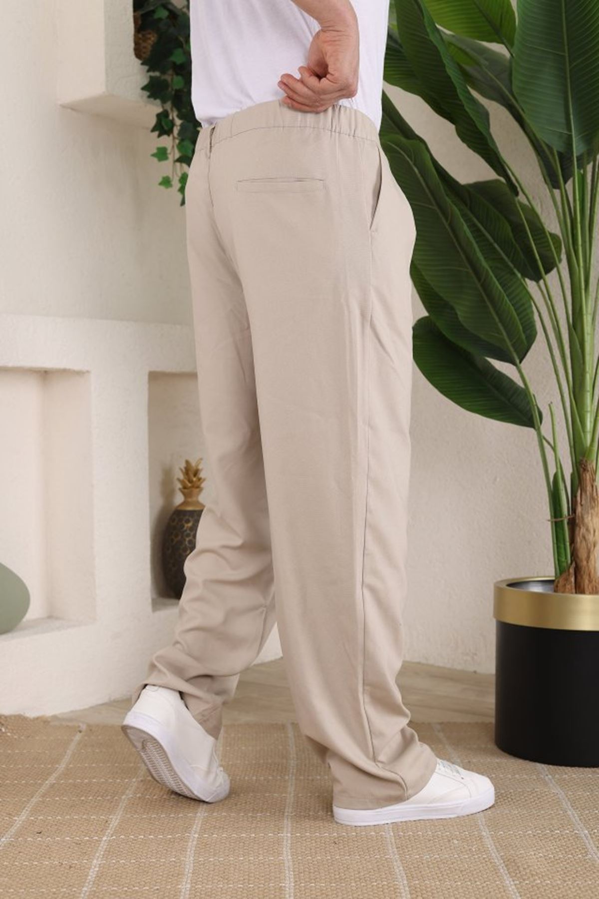 Erkek Beli Lastikli Pileli Baggy Pantolon