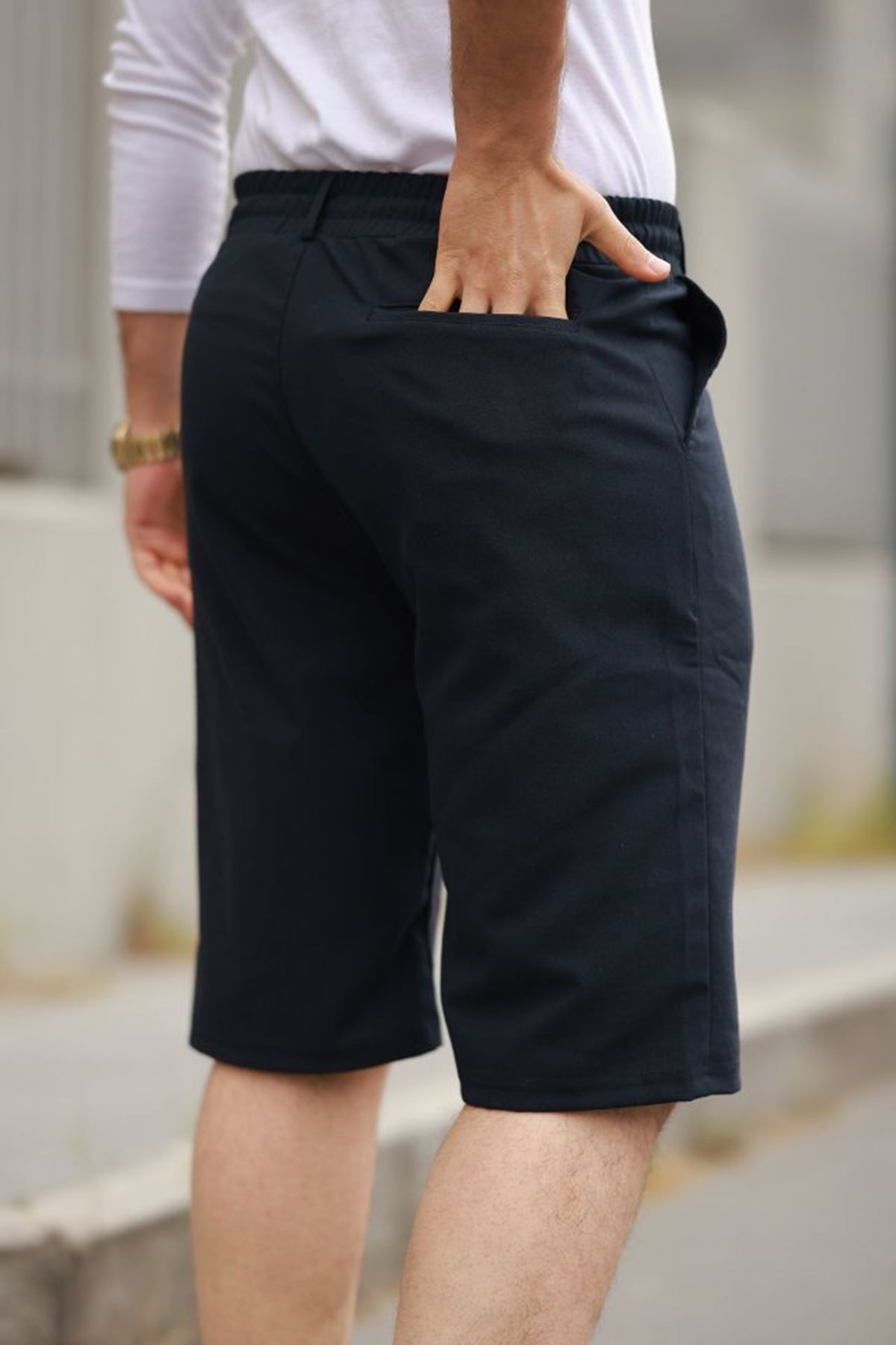 Erkek Beli Bağcıklı Ve Düğmeli Bezayağı Kumaş şort