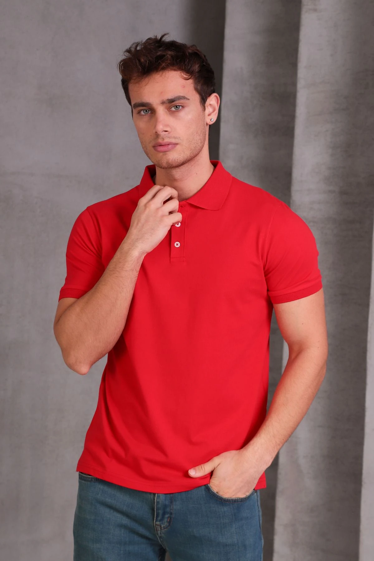 Erkek Slim Fit Pamuklu Yumuşak Doku Nefes Alan Kumaş Yakalı Tişört