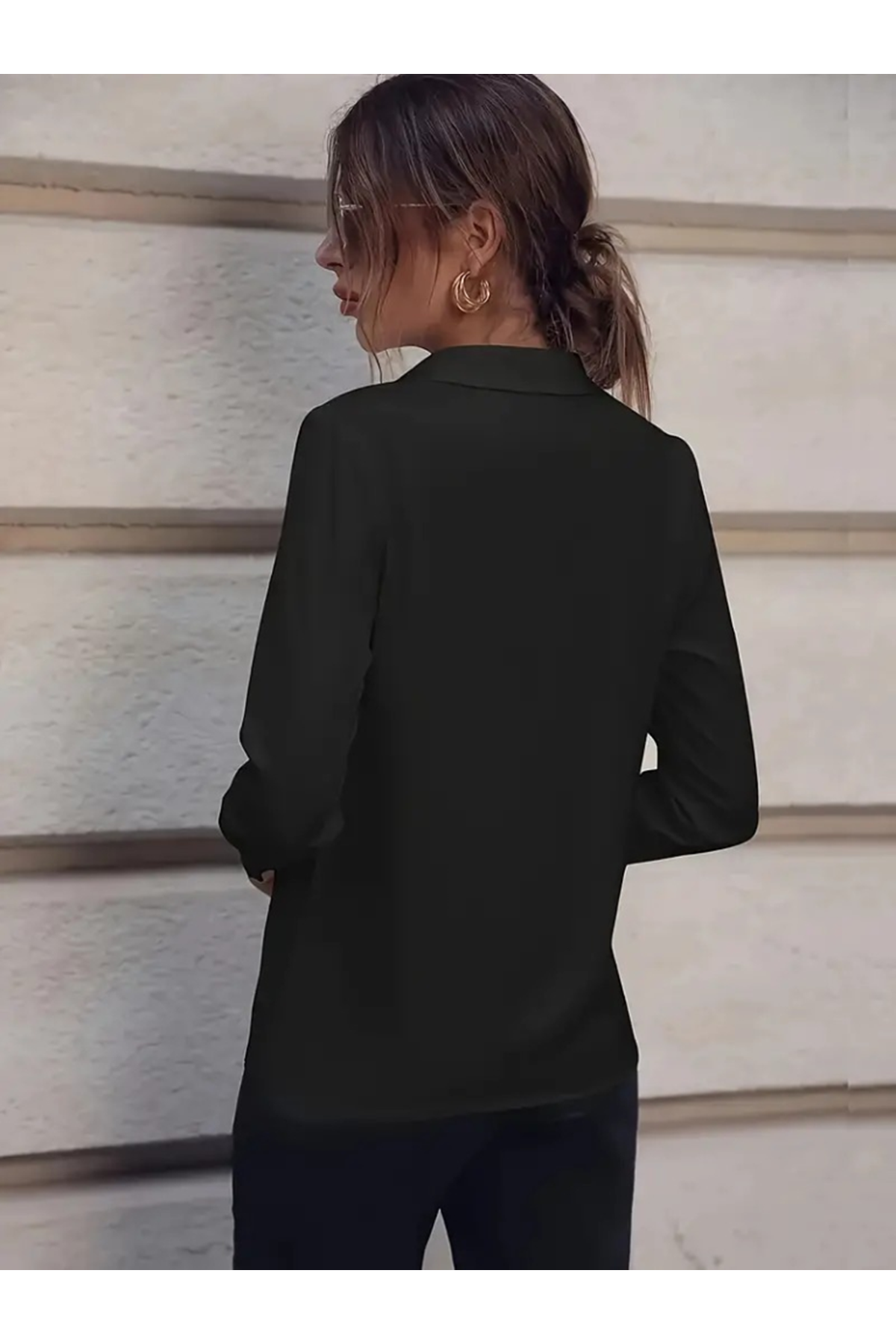 Kadın Uzun Kollu Yakalı Trikoton Gömlek