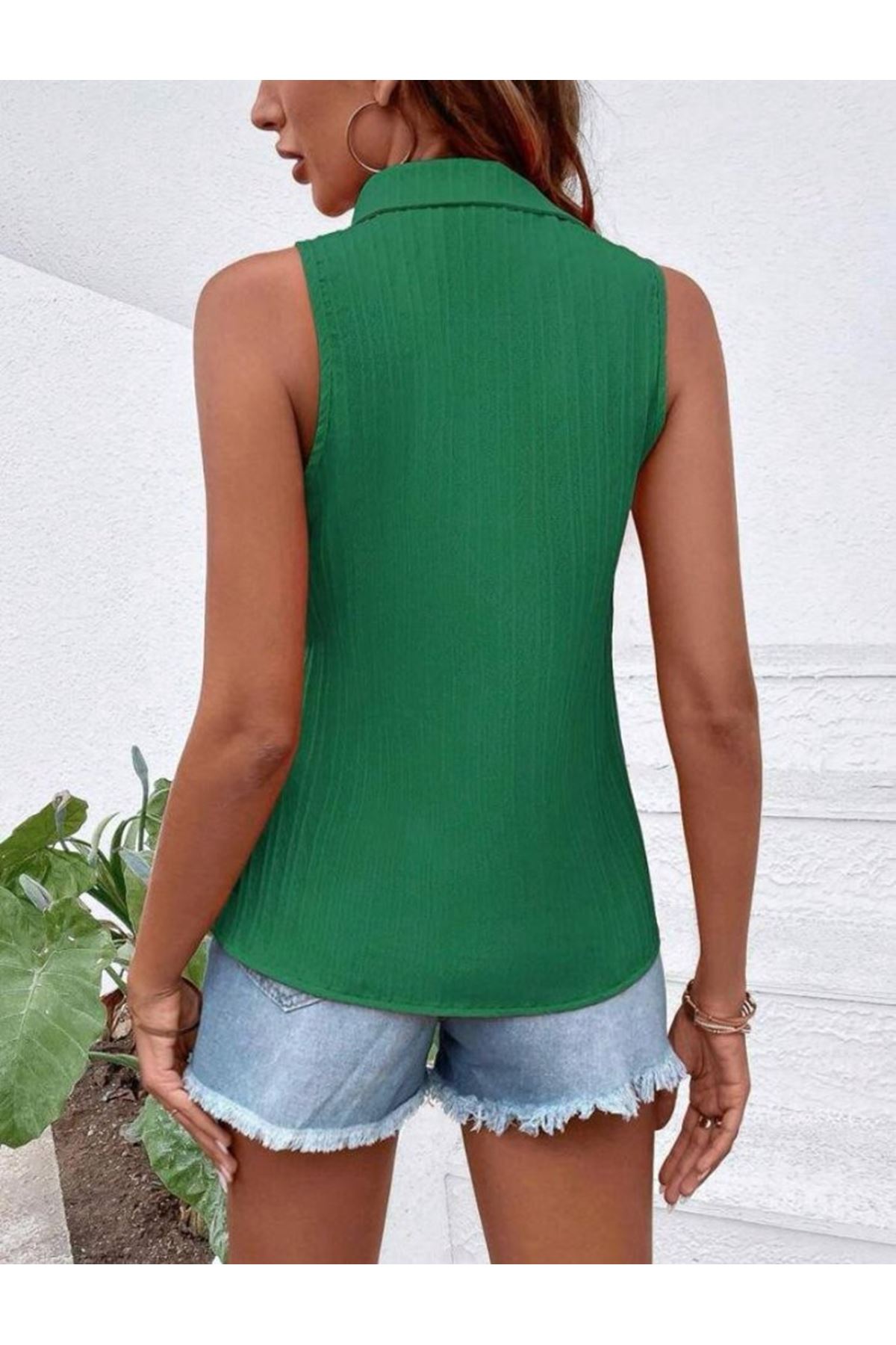 Kadın Sıfır Kol Pamela Kumaş Gömlek