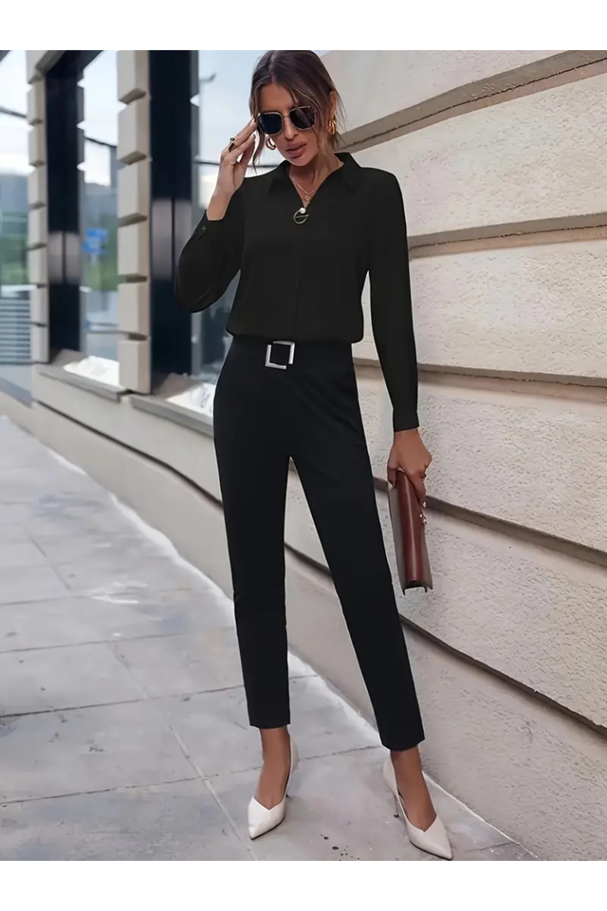 Kadın Uzun Kollu Yakalı Trikoton Gömlek