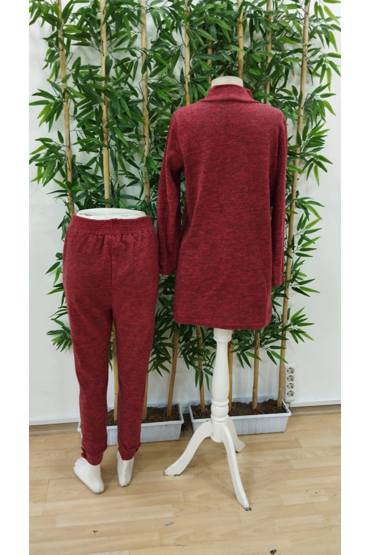 Kadın Uzun Kollu Balıkçı Yaka önden Düğmeli Bluz Ve Pantolon Yumoş Ikili Takım