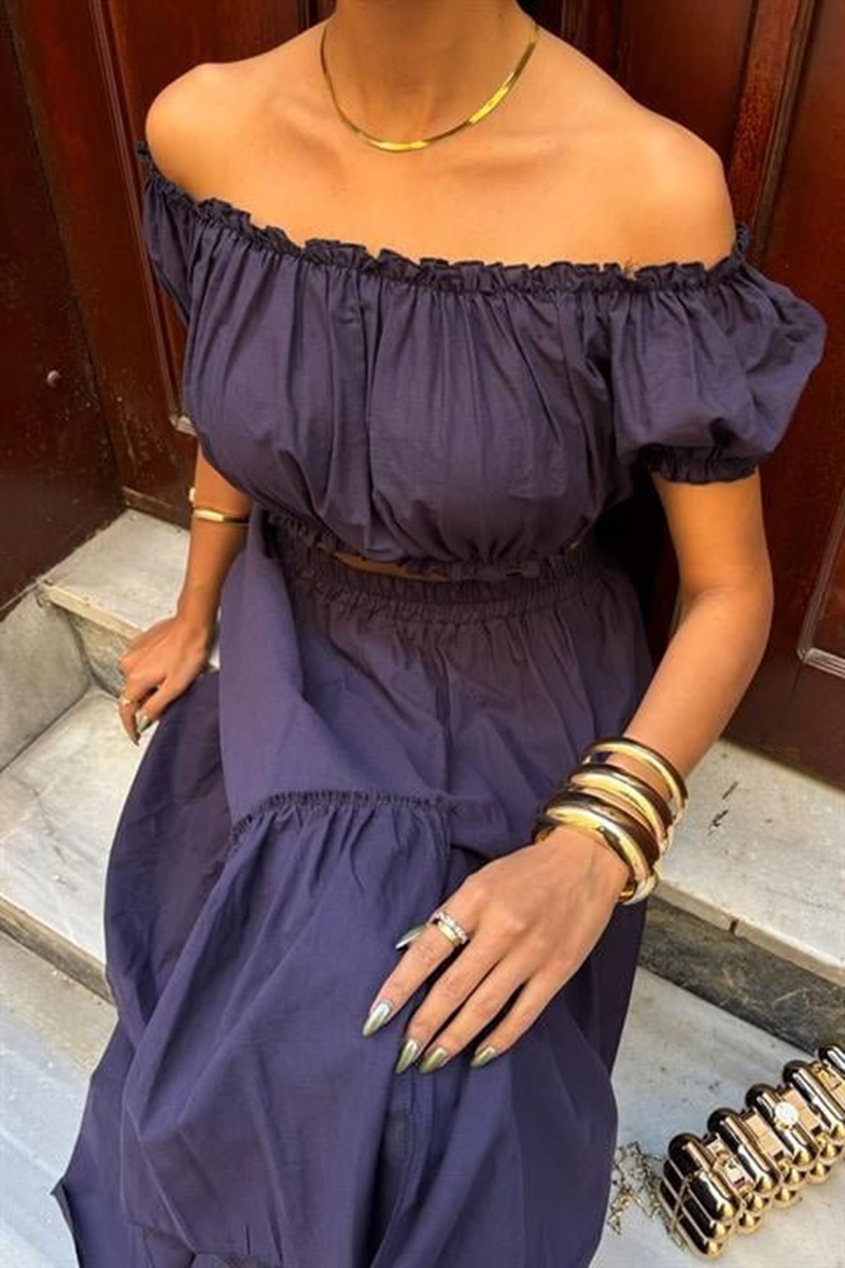 Büzgülü Crop Kat Detaylı Fırfır Etekli Takım 10196