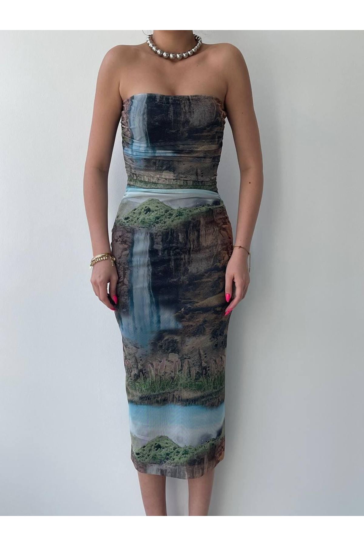 Mountain Straplez Tül Elbise