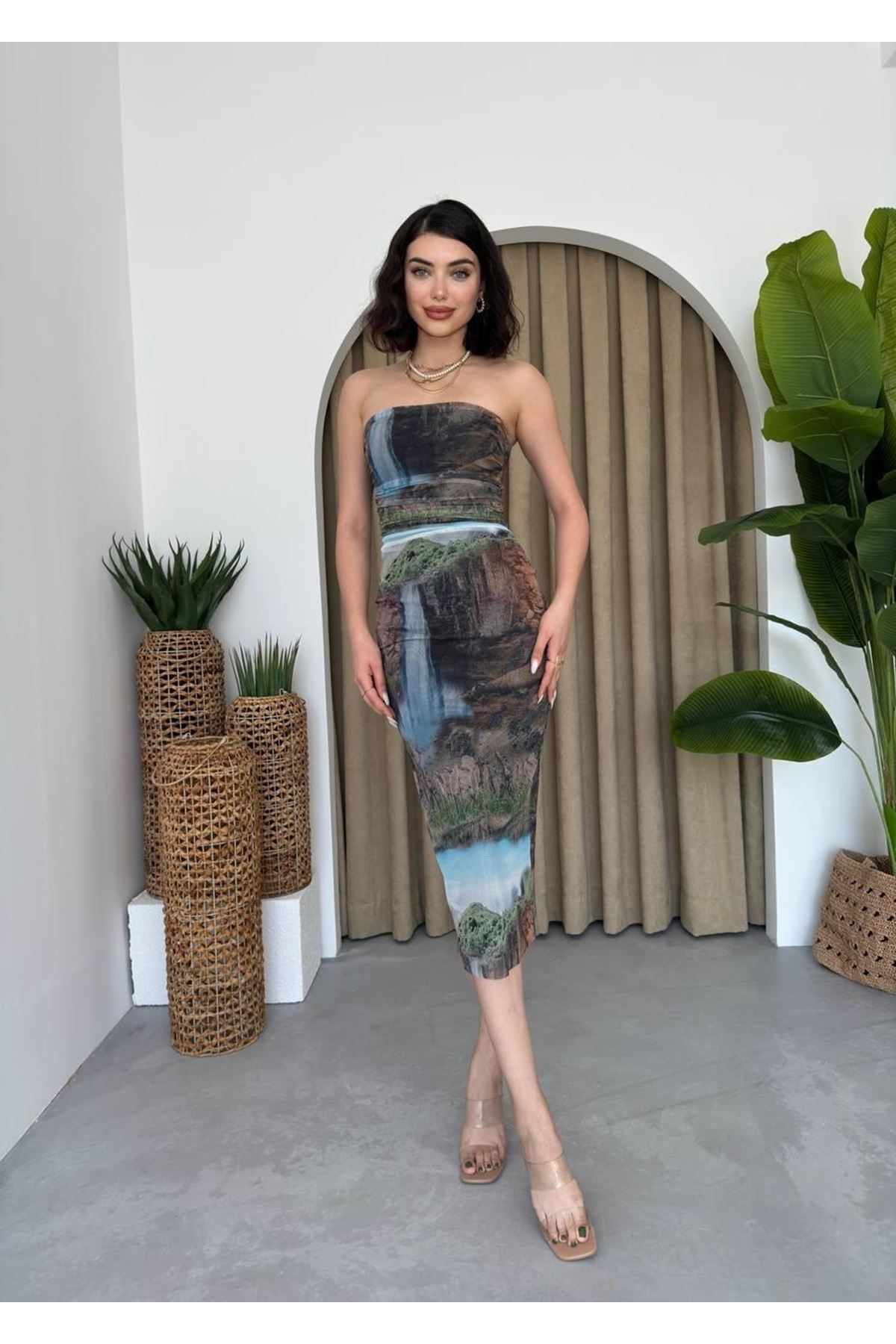 Mountain Straplez Tül Elbise