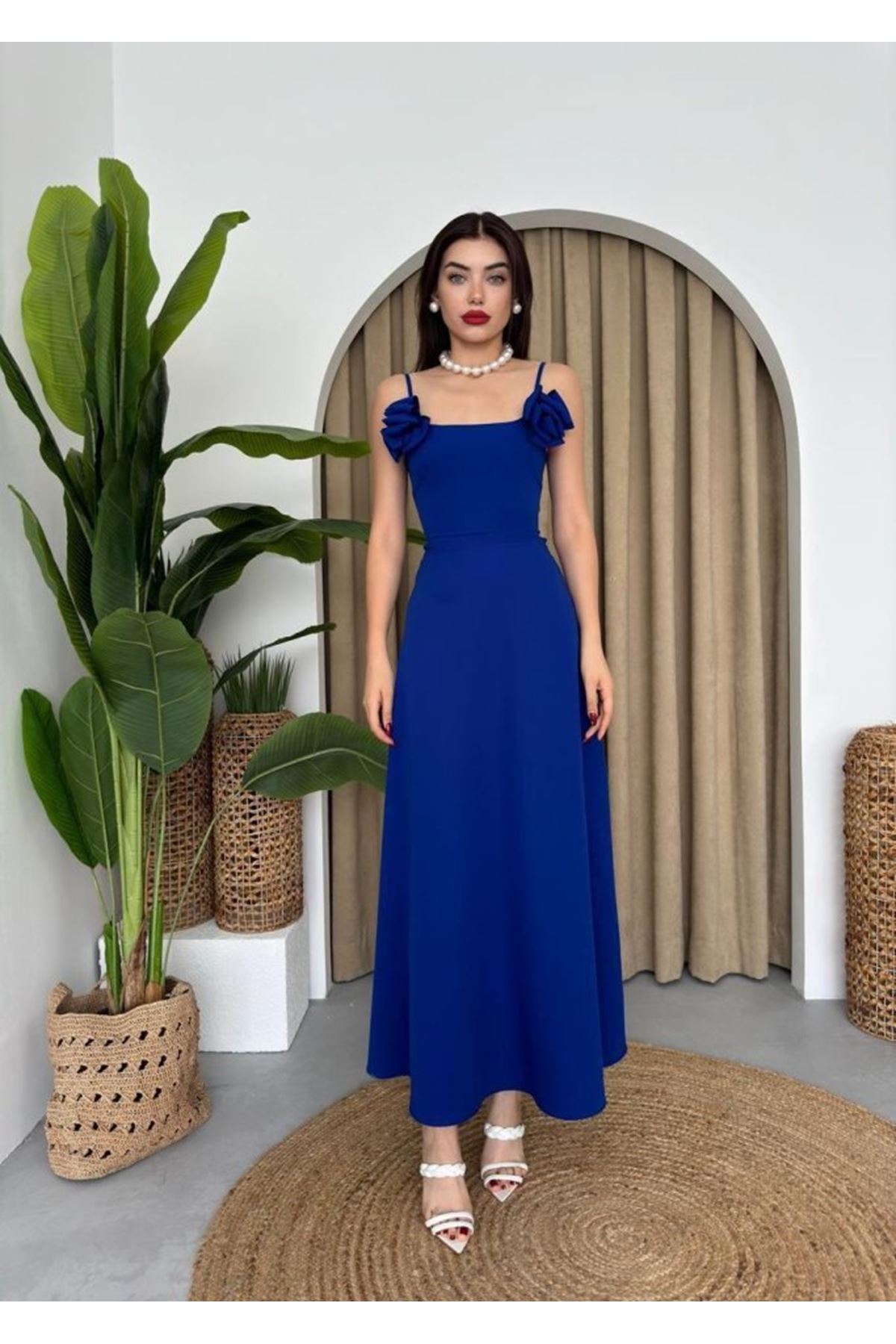 Matilda Gül İp Askılı Elbise