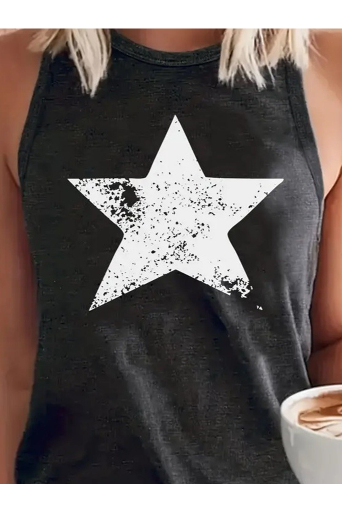 Kadın Askılı Yuvarlak Yaka Yıldız Desenli Süprem Bluz