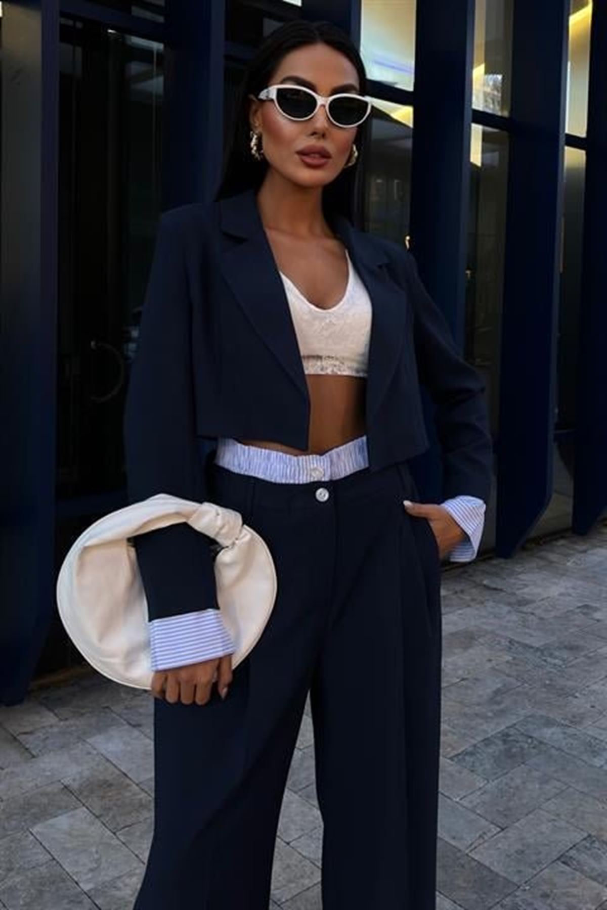 Garni Detaylı Crop Ceketli Takım 10075