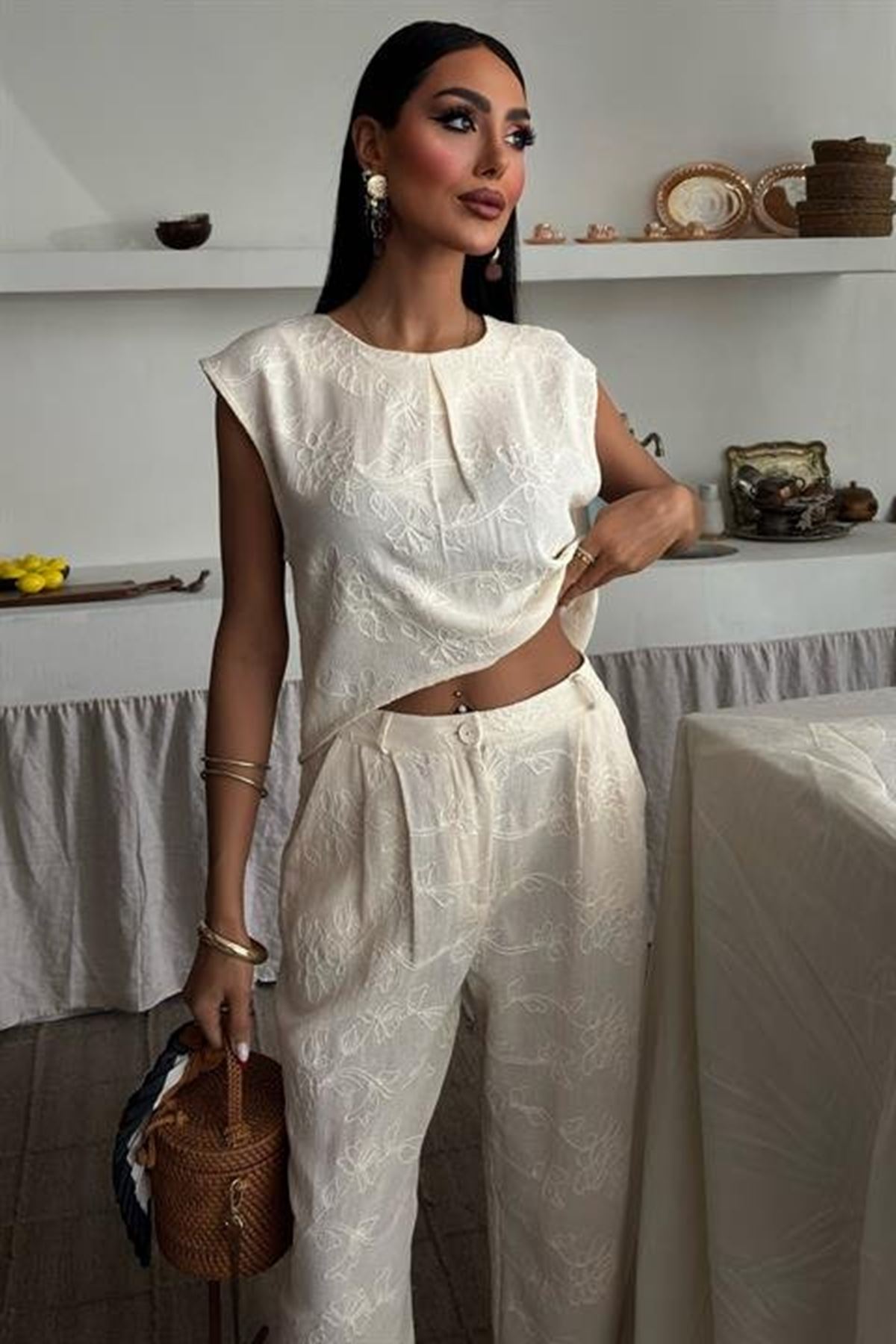 Shalina Süzüne Nakışlı Crop Takım 9796-08