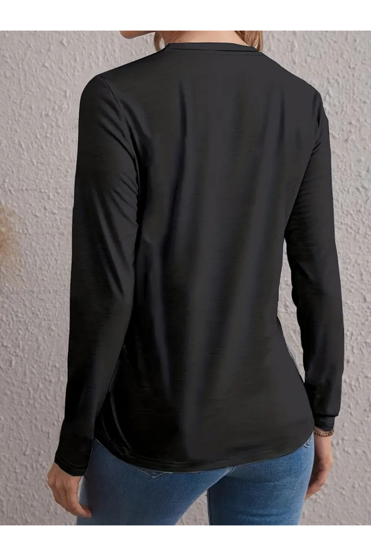 Kadın Uzun Kollu Bisiklet Yaka Kalp Desenli Bluz