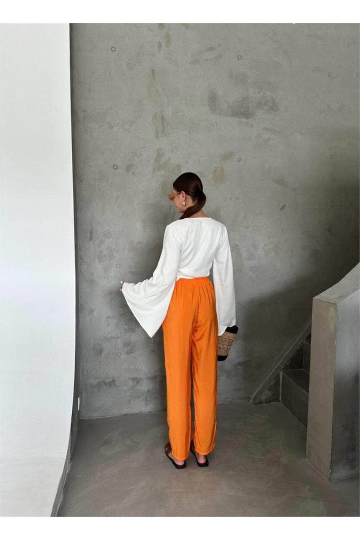 BEL LASTİK DETAYLI MODAL KUMAŞ PANTOLON - Orange