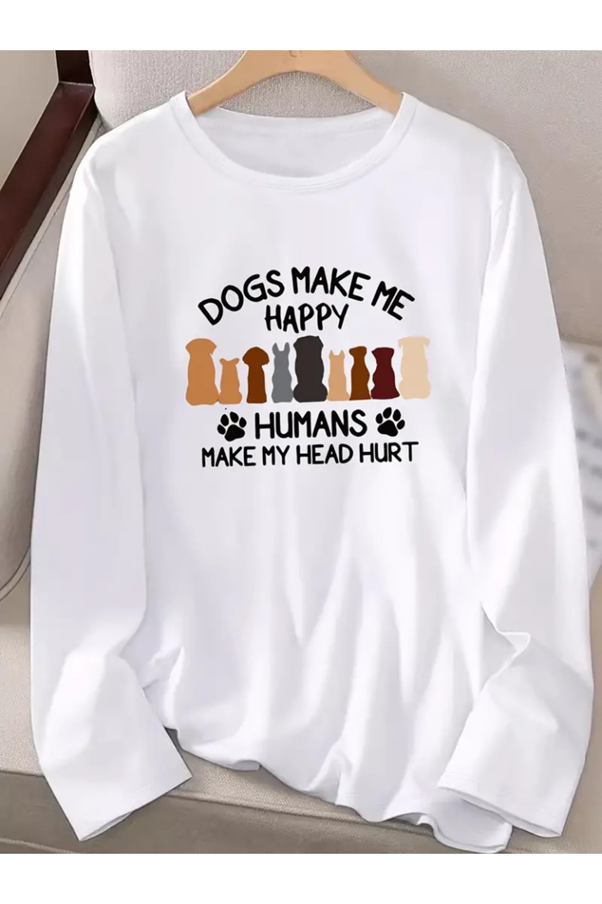 Kadın Uzun Kollu Bisiklet Yaka Köpek Resimli Viskon Bluz