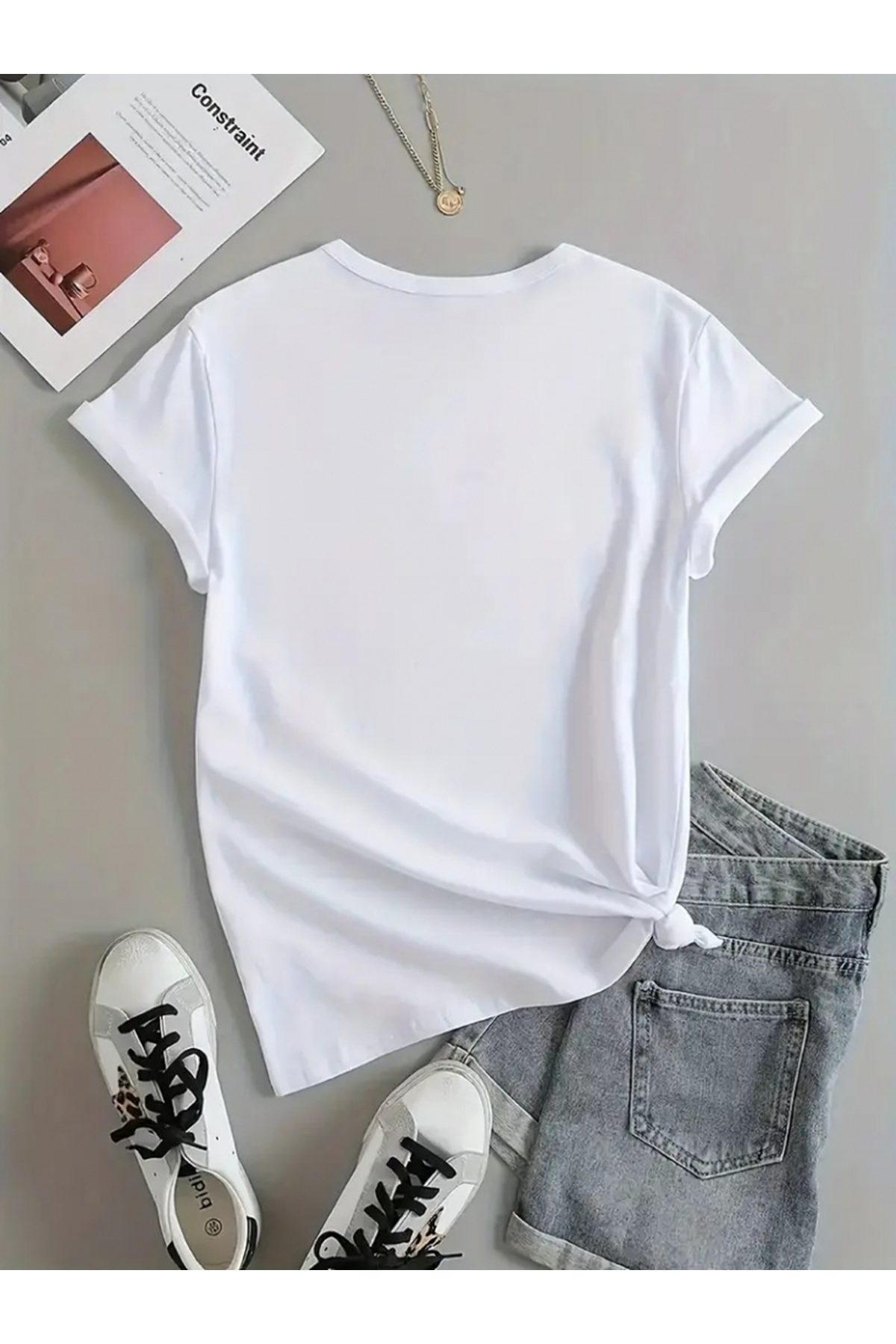 Kadın Kısa Kollu Palmiye Baskılı Viskon T-shirt