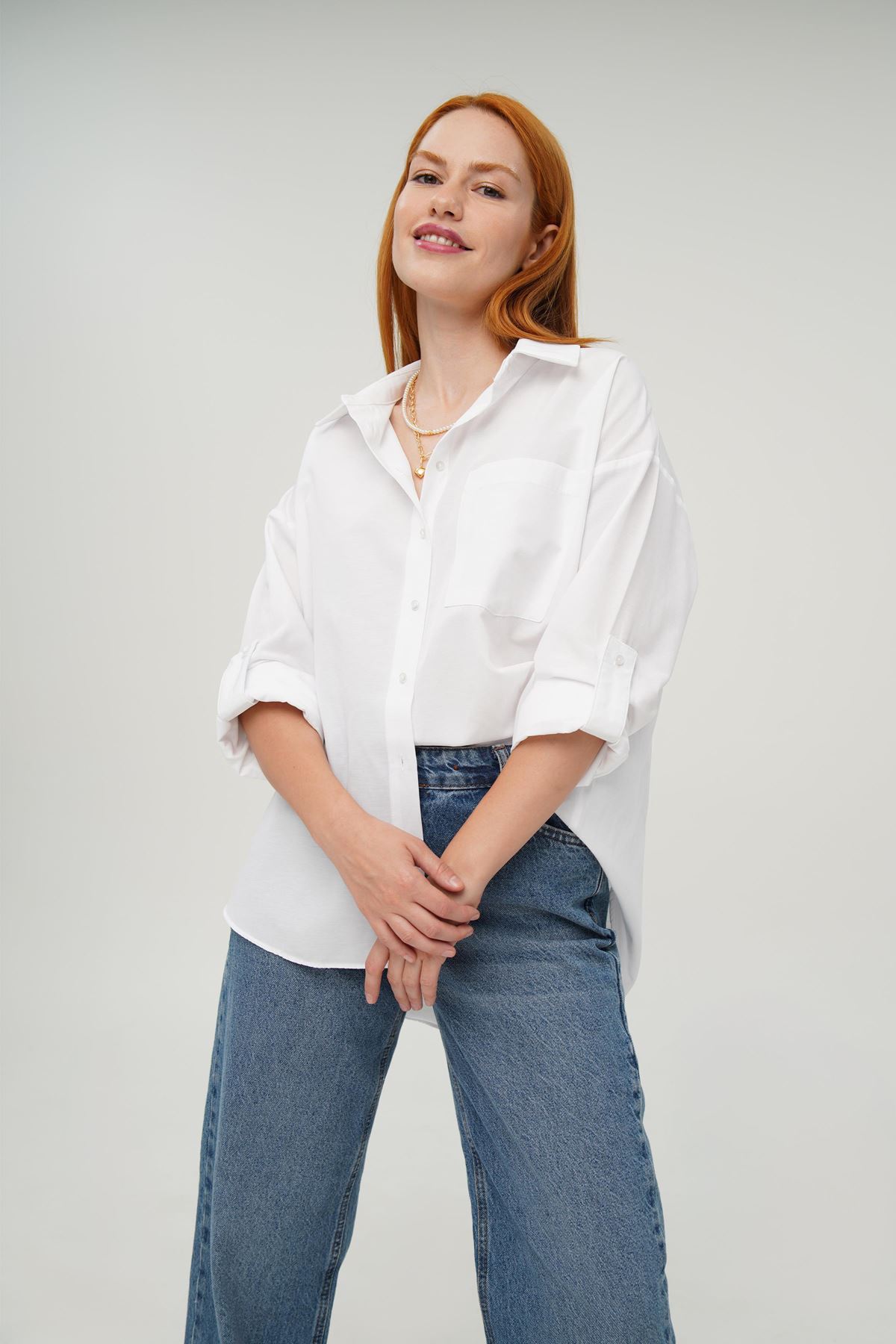 Tek Cepli Ekru Gömlek