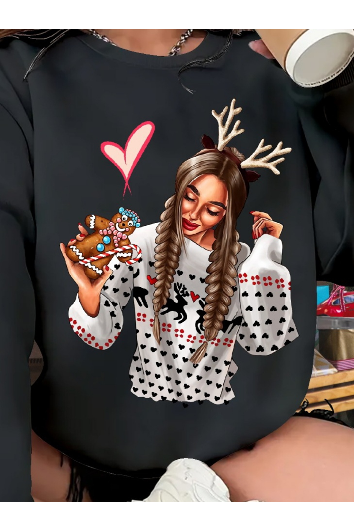 Kadın Yılbaşı özel Uzun Kollu Bisiklet Yaka Desenli Viskon Iki Iplik Bluz